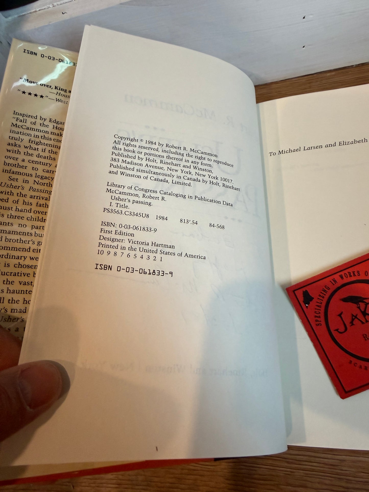 Robert McCammon, Usher’s Passing, INSCRIBED, First Edition, Holt Reinhart