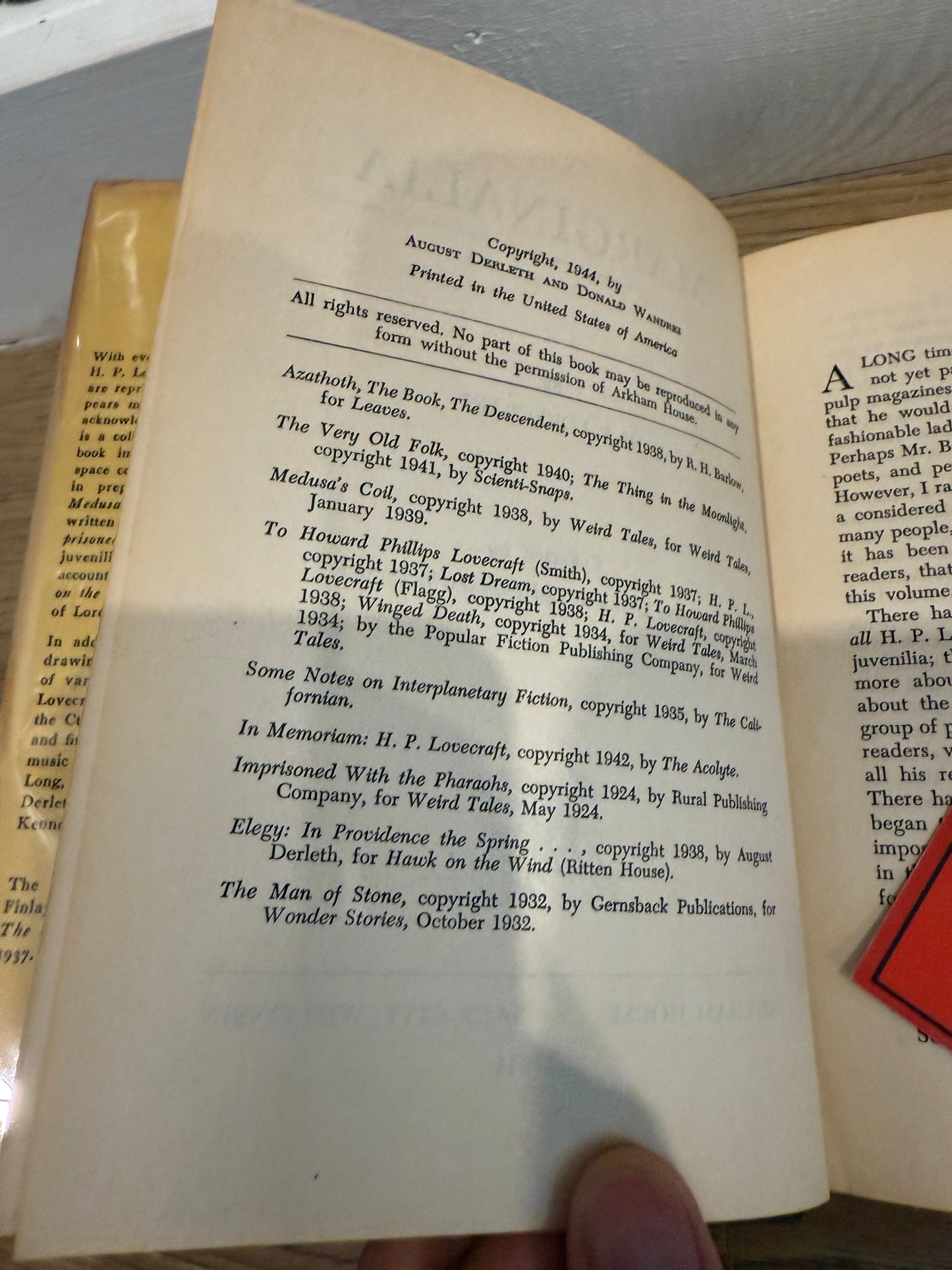 HP Lovecraft, Marginalia, First Edition, Arkham House