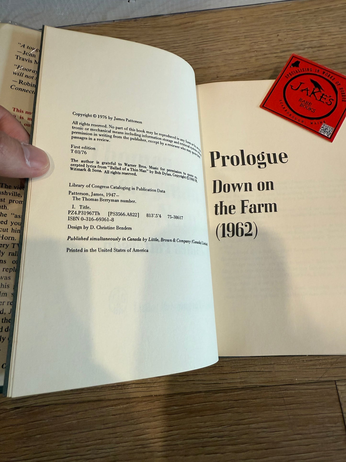 James Patterson, The Thomas Berryman Number, Little Brown Publishing