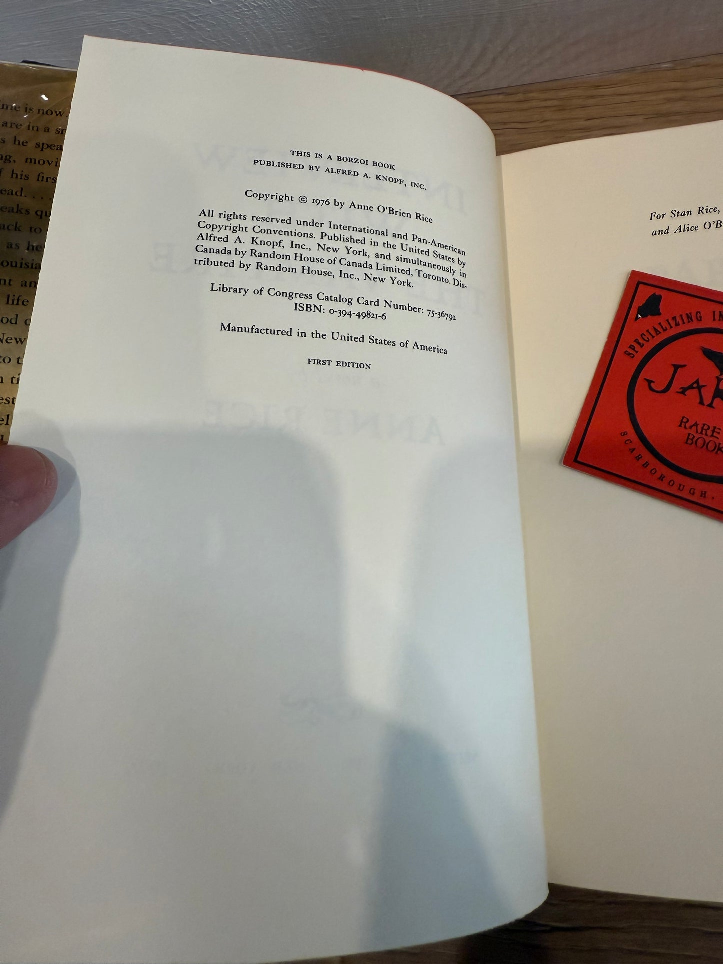 Anne Rice, Interview With a Vampire, First Edition SIGNED, Knopf Publishing