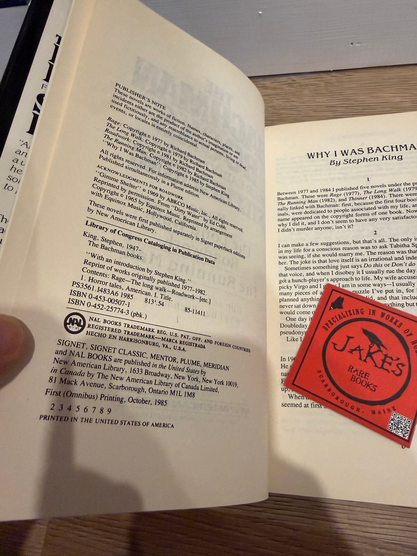 Stephen King, The Bachman Book, Second Printing, NAL