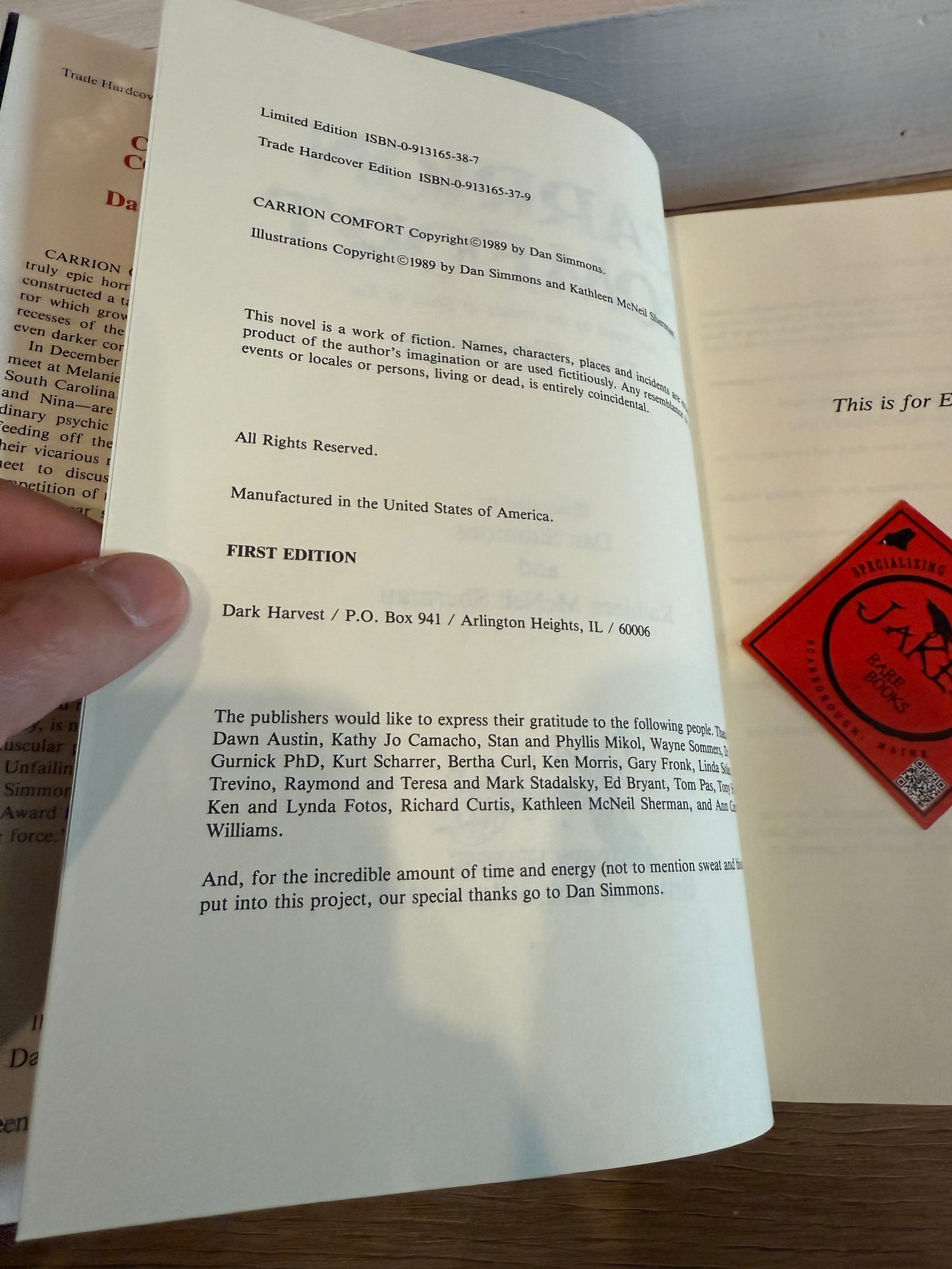 Dan Simmons, Carrion Comfort First Edition, Dark Harvest