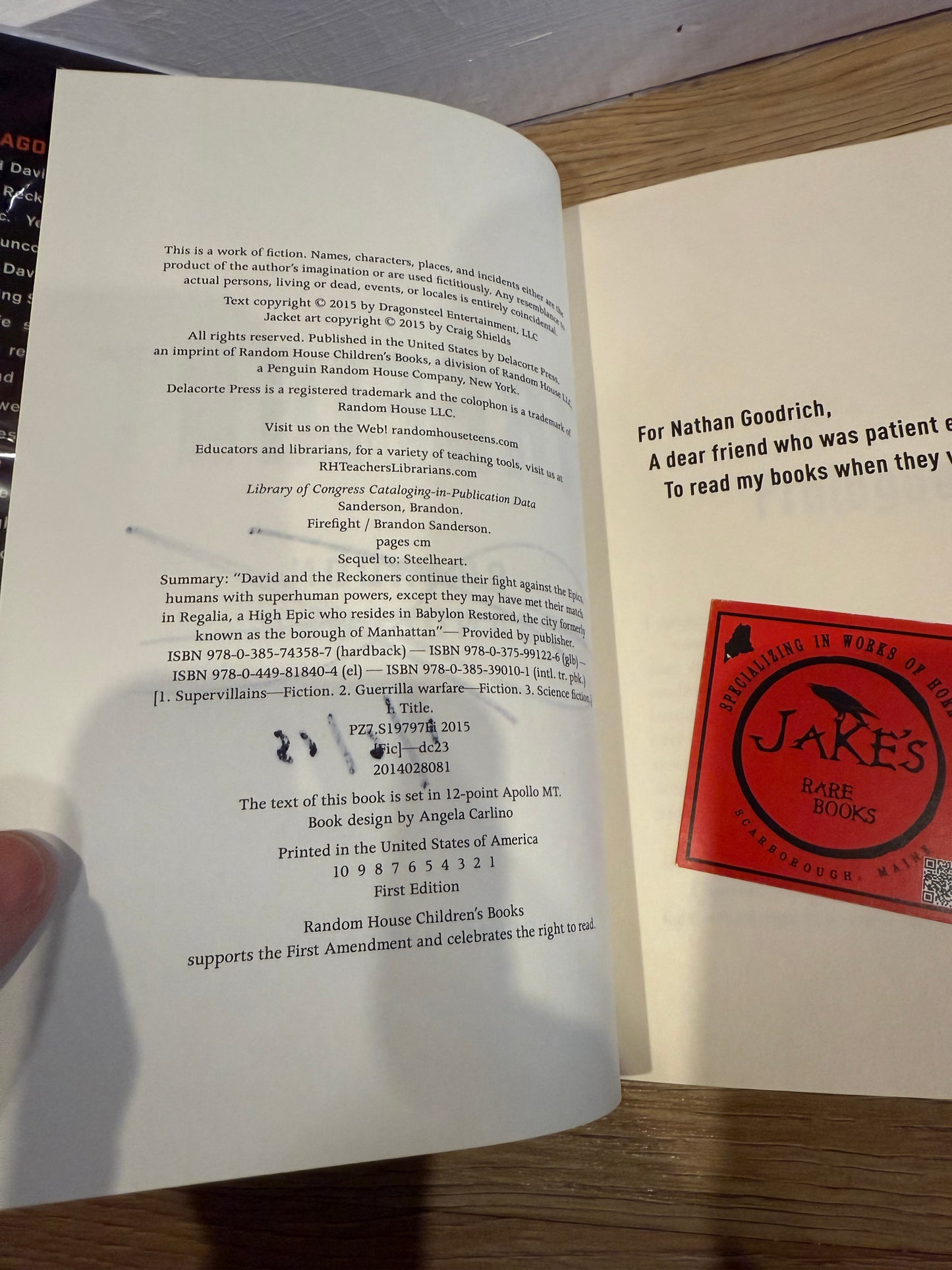 Brandon Sanderson, Firefight, Signed First Edition