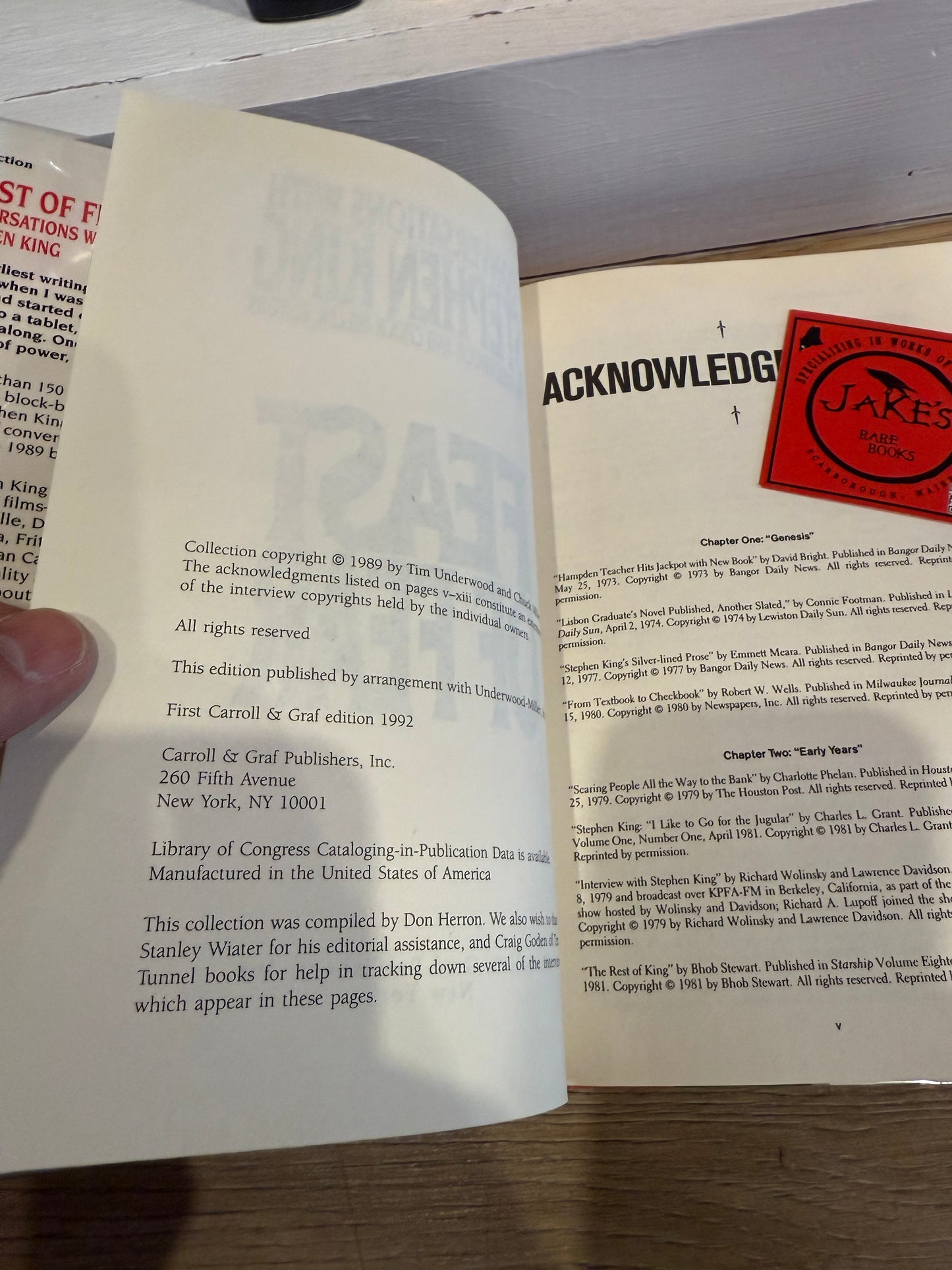 Feast of Fear: Conversations with Stephen King, First Edition