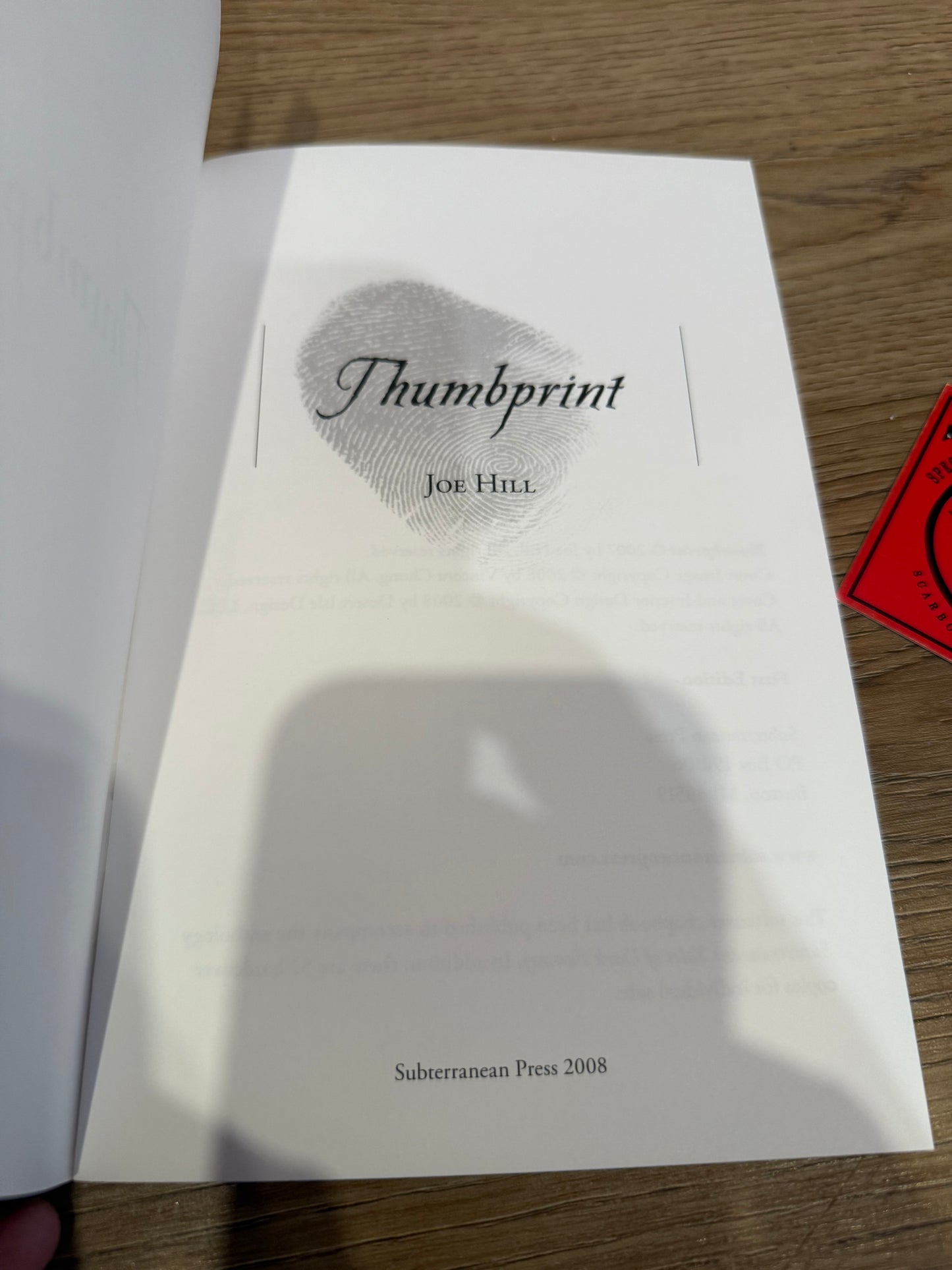 Joe Hill, Thumbprint, Signed/Limited #12 Chapbook, Subterranean Press