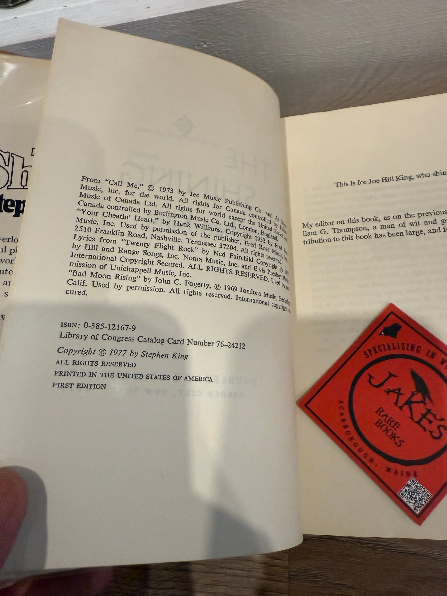 Stephen King, The Shining, First Edition, Doubleday Publishing