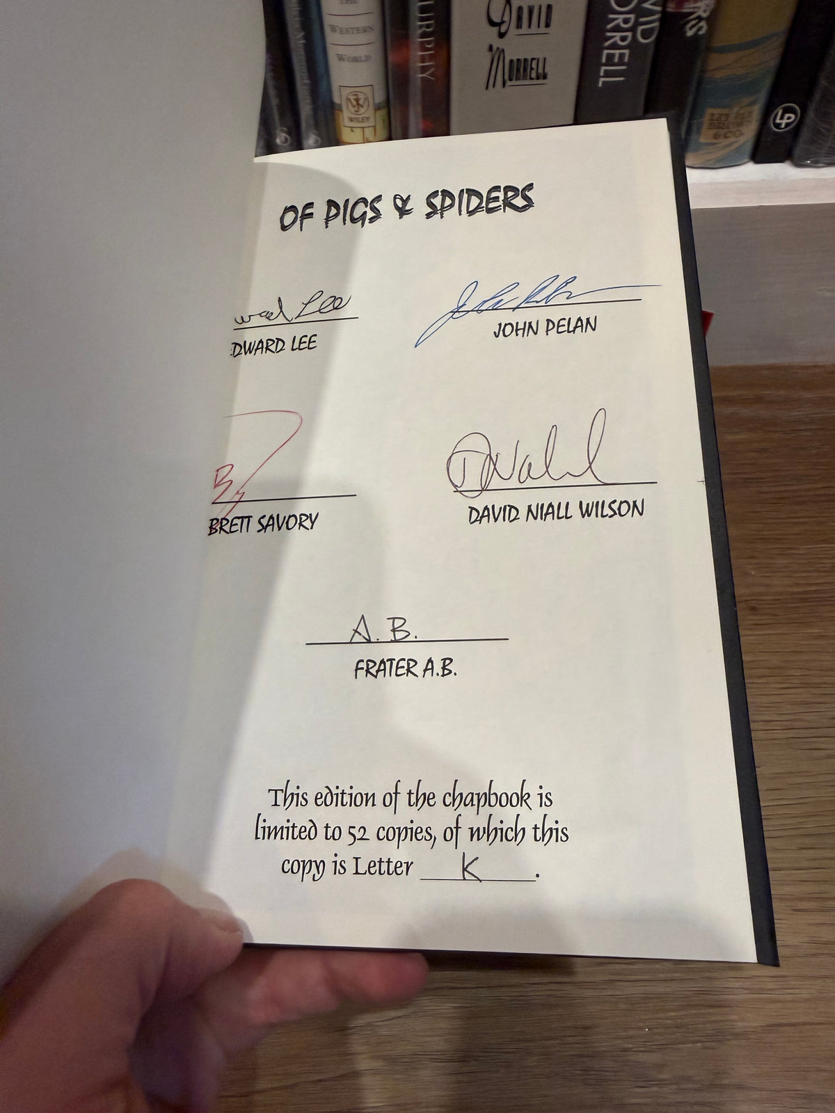 Edward Lee, Of Pigs and Spiders, Letter K, Shadowlands Press