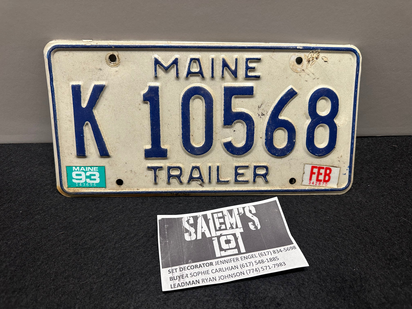 Stephen King, Salem’s Lot Screen/Production used License Plate