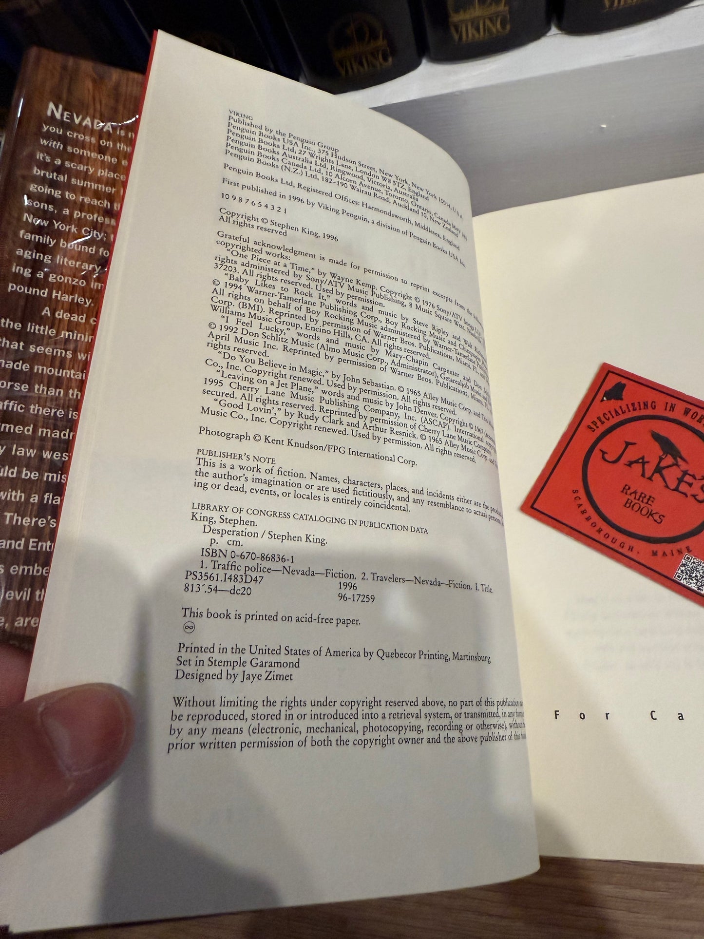 Stephen King, Desperation, First Edition, Viking Publishing