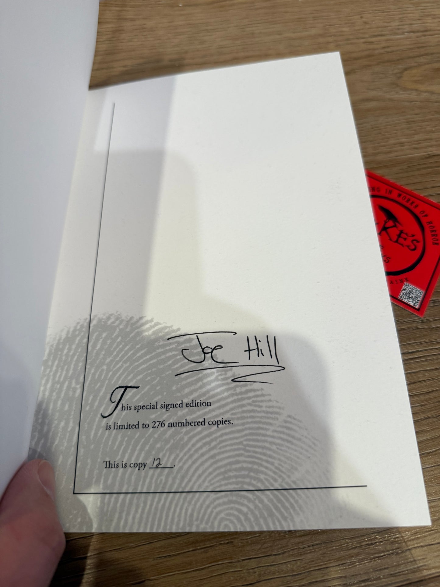 Joe Hill, Thumbprint, Signed/Limited #12 Chapbook, Subterranean Press