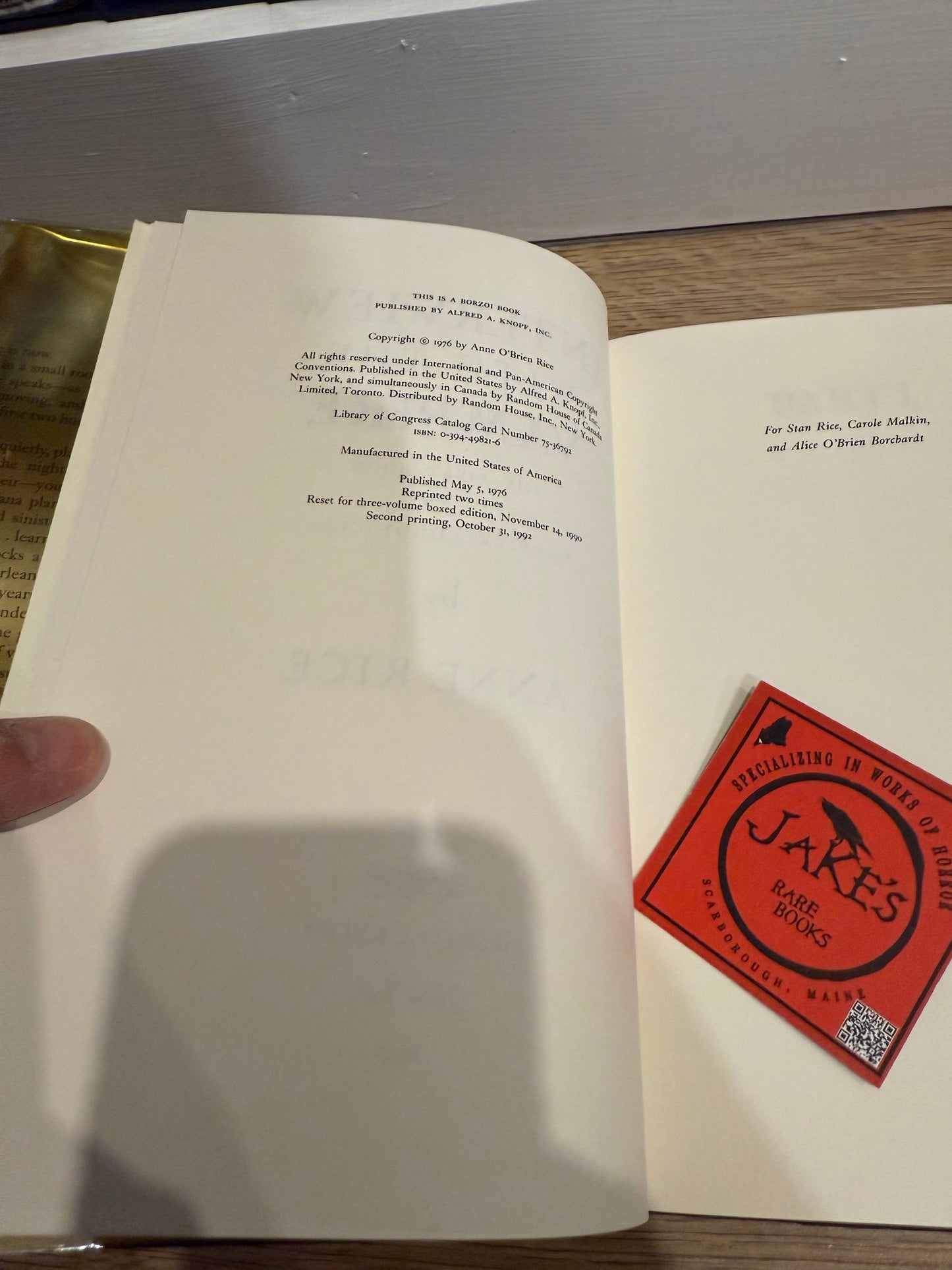 Anne Rice, Interview With a Vampire, Later Printing, SIGNED, Knopf