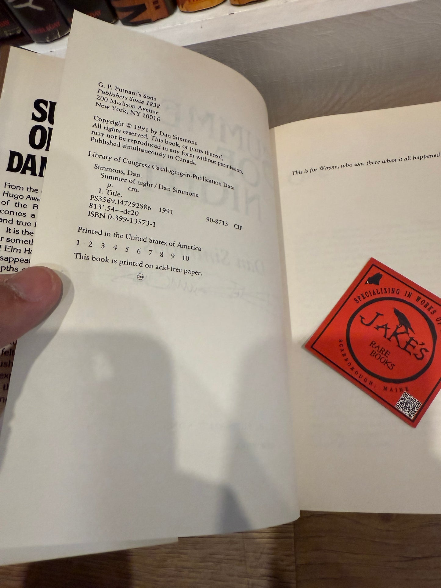 Dan Simmons, Summer of Night, First Edition SIGNED, Putnam
