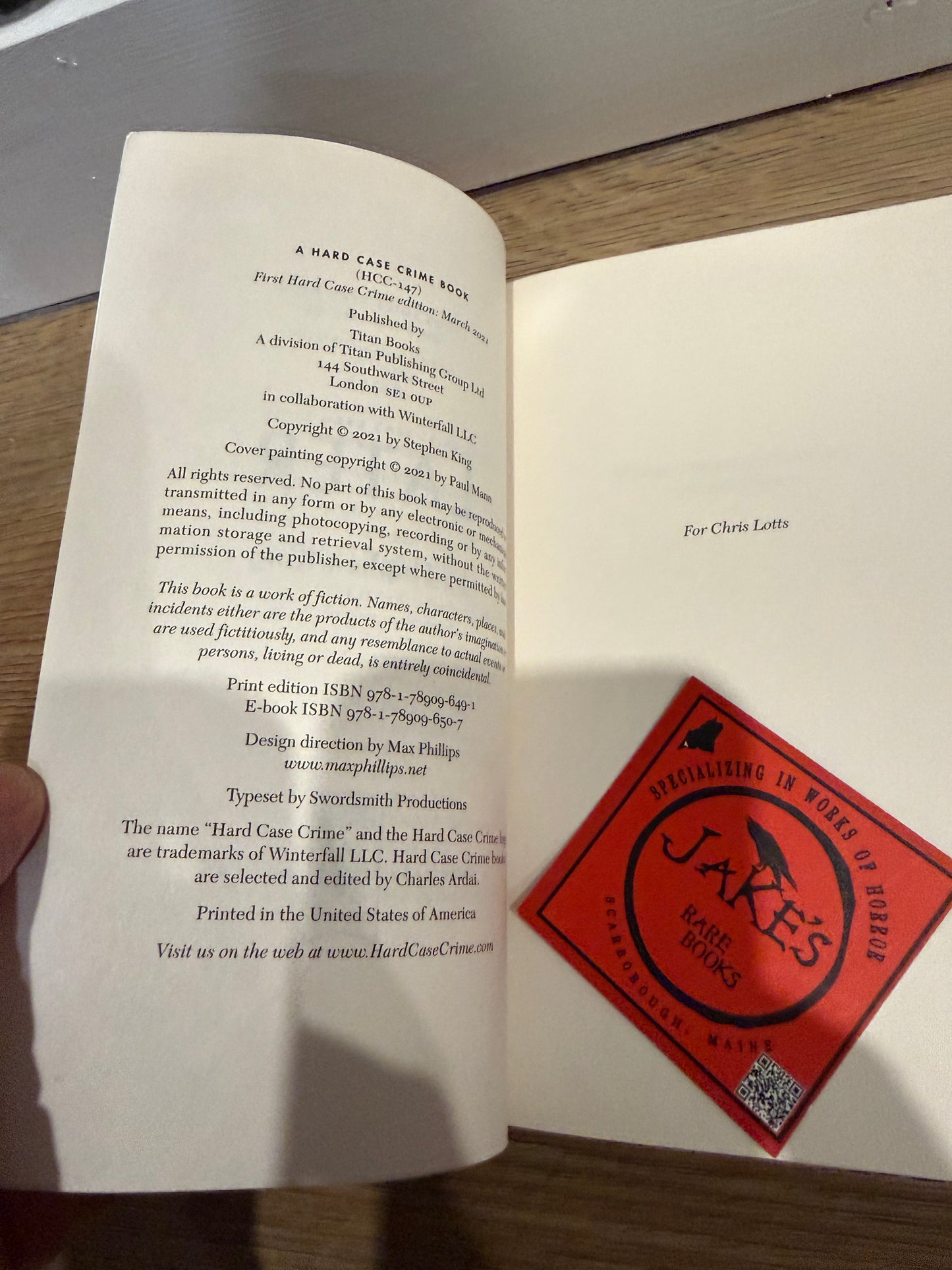 Stephen King, Later, First Edition, Hard Case Crime