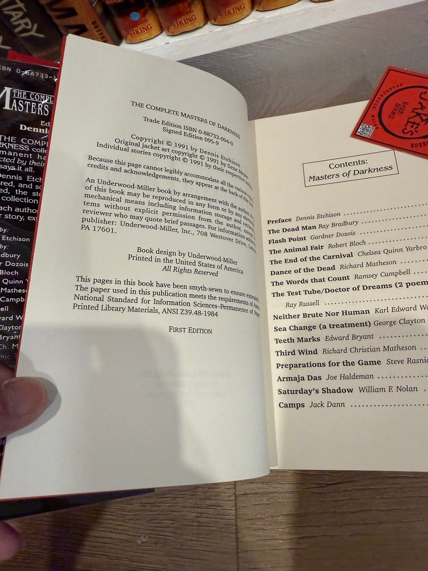 Complete Masters of Darkness, First Edition, Underwood Miller