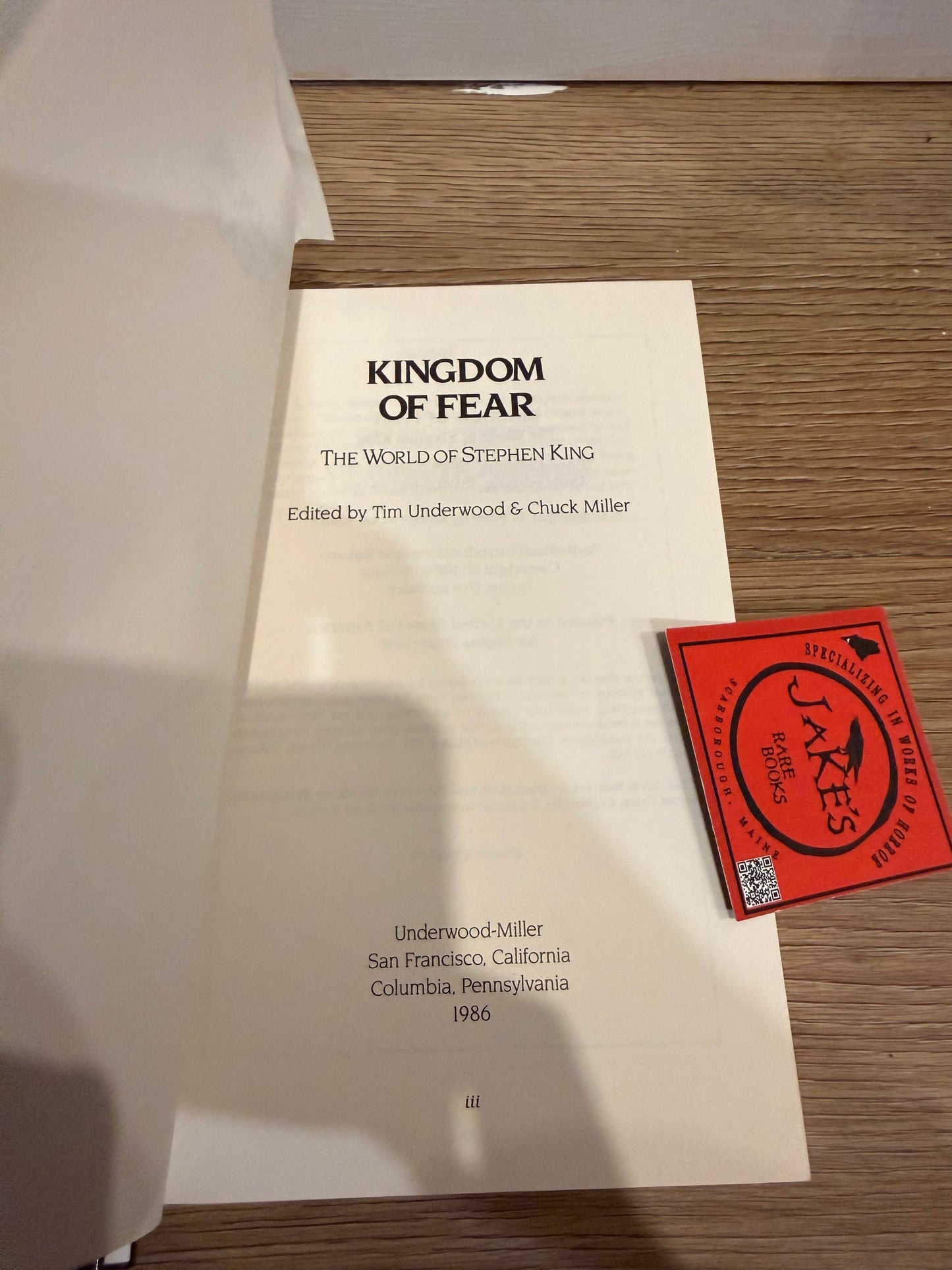 Kingdom of Fear, First Edition and Uncorrected Proof, Underwood Miller