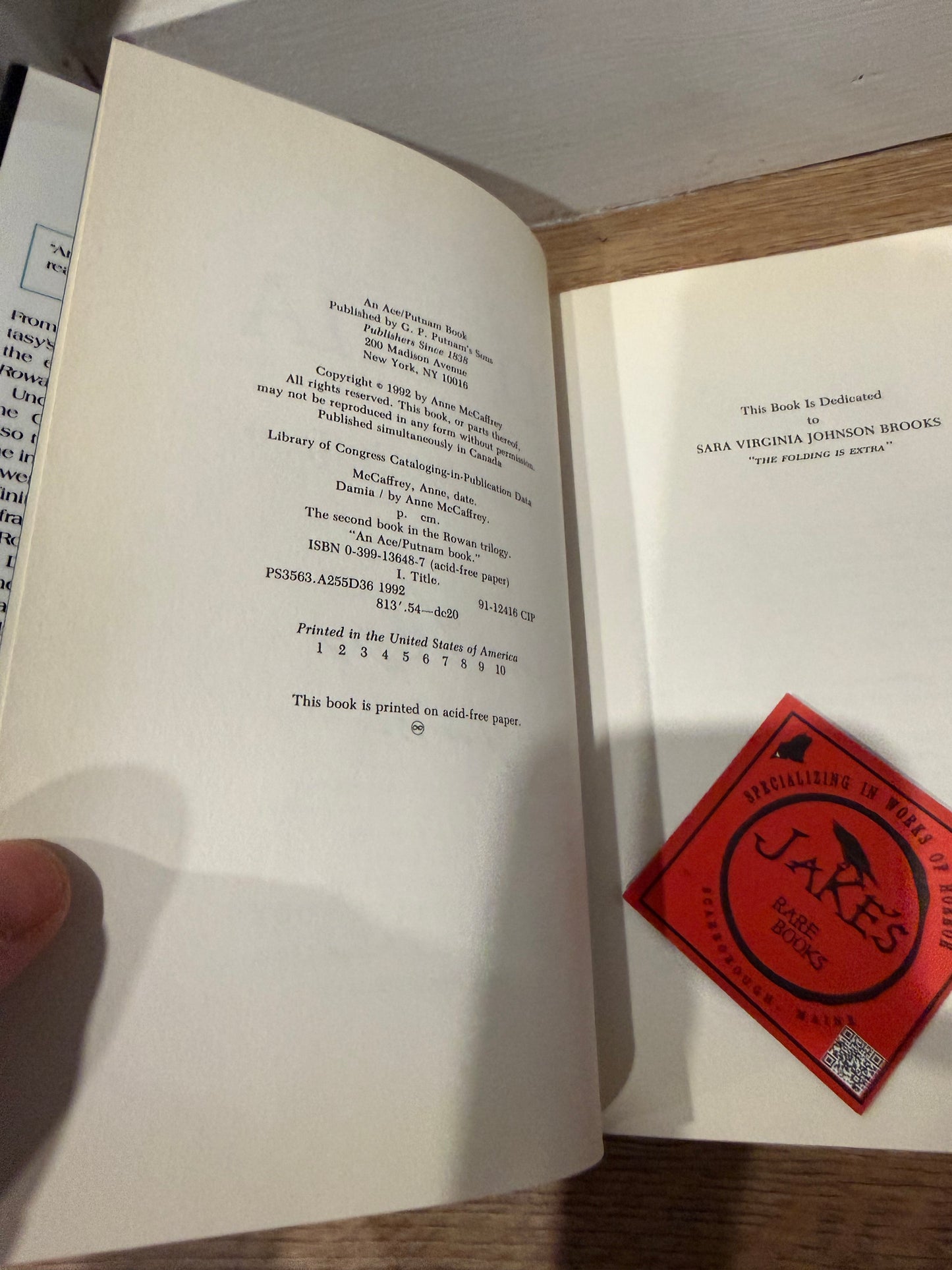 Anne McCaffrey, Damia, First Edition, SIGNED, Putnam