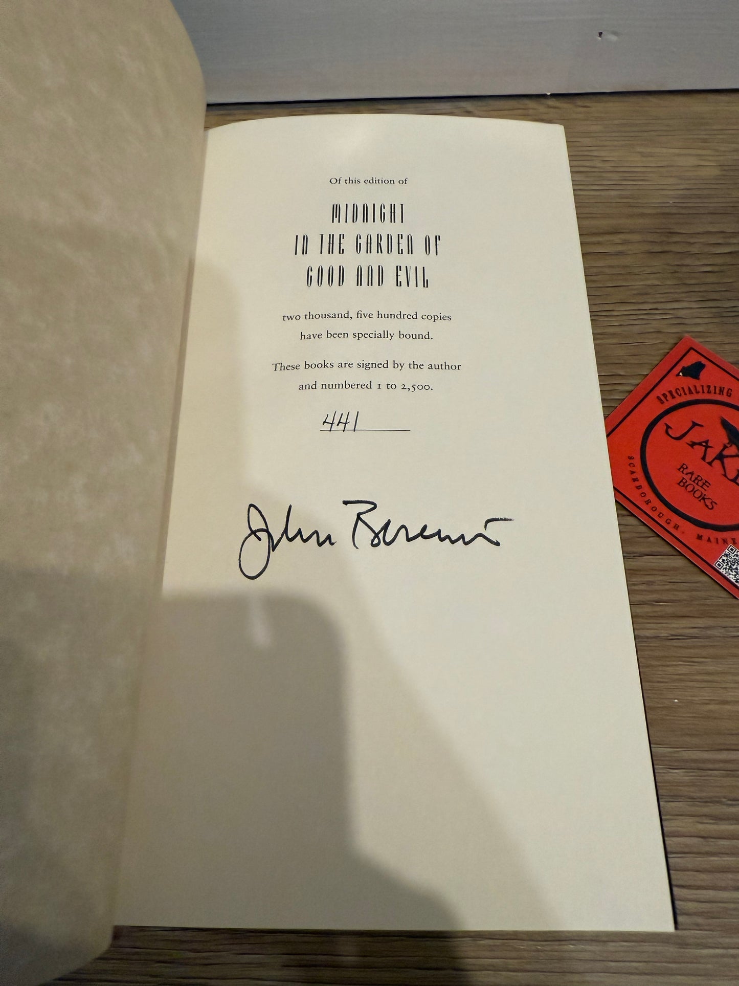 John Berendt, Midnight in the Garden of Good and Evil, Signed/Limited #441, Random House