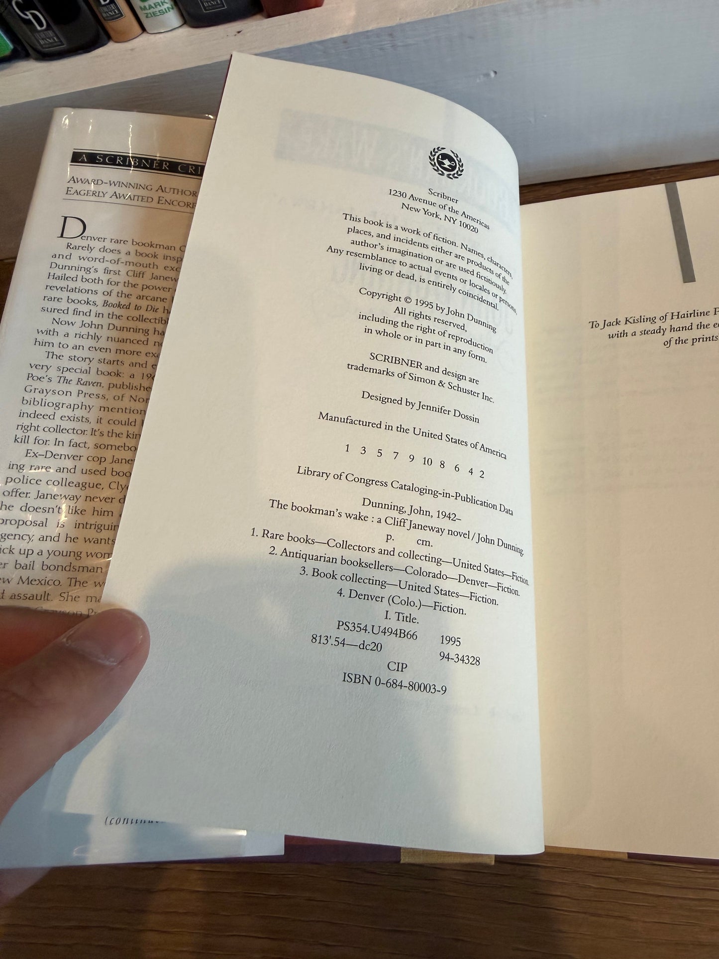 John Dunning, Bookman’s Wake, Signed First Editon, Scribner