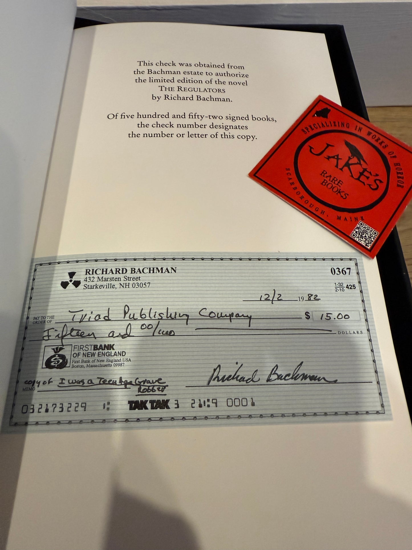 Stephen King, The Regulators, Signed/Limited #367, Dutton Press