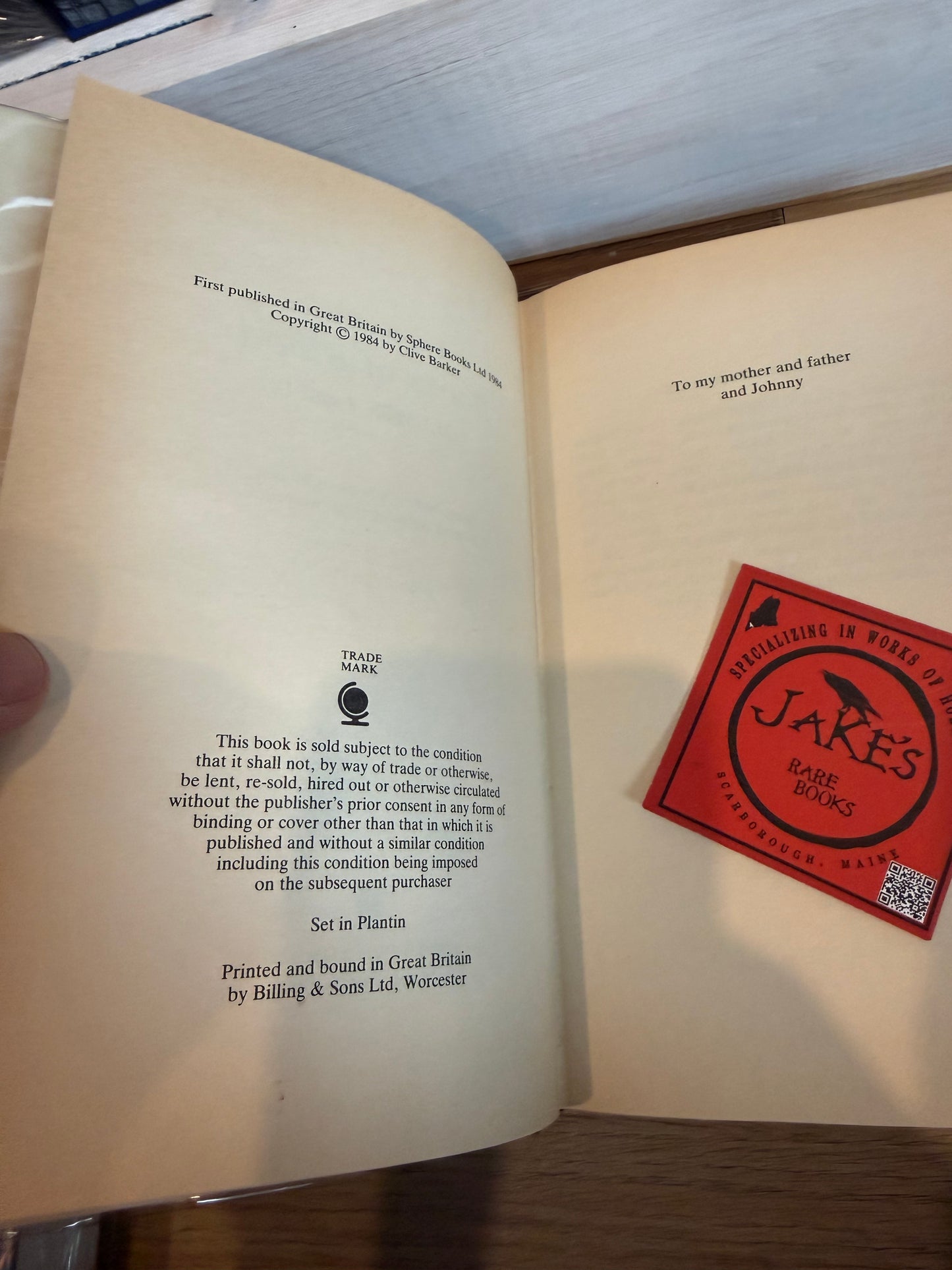 Clive Barker, Books of Blood, Volumes 1-2, UK First Edition INSCRIBED, Sphere Books