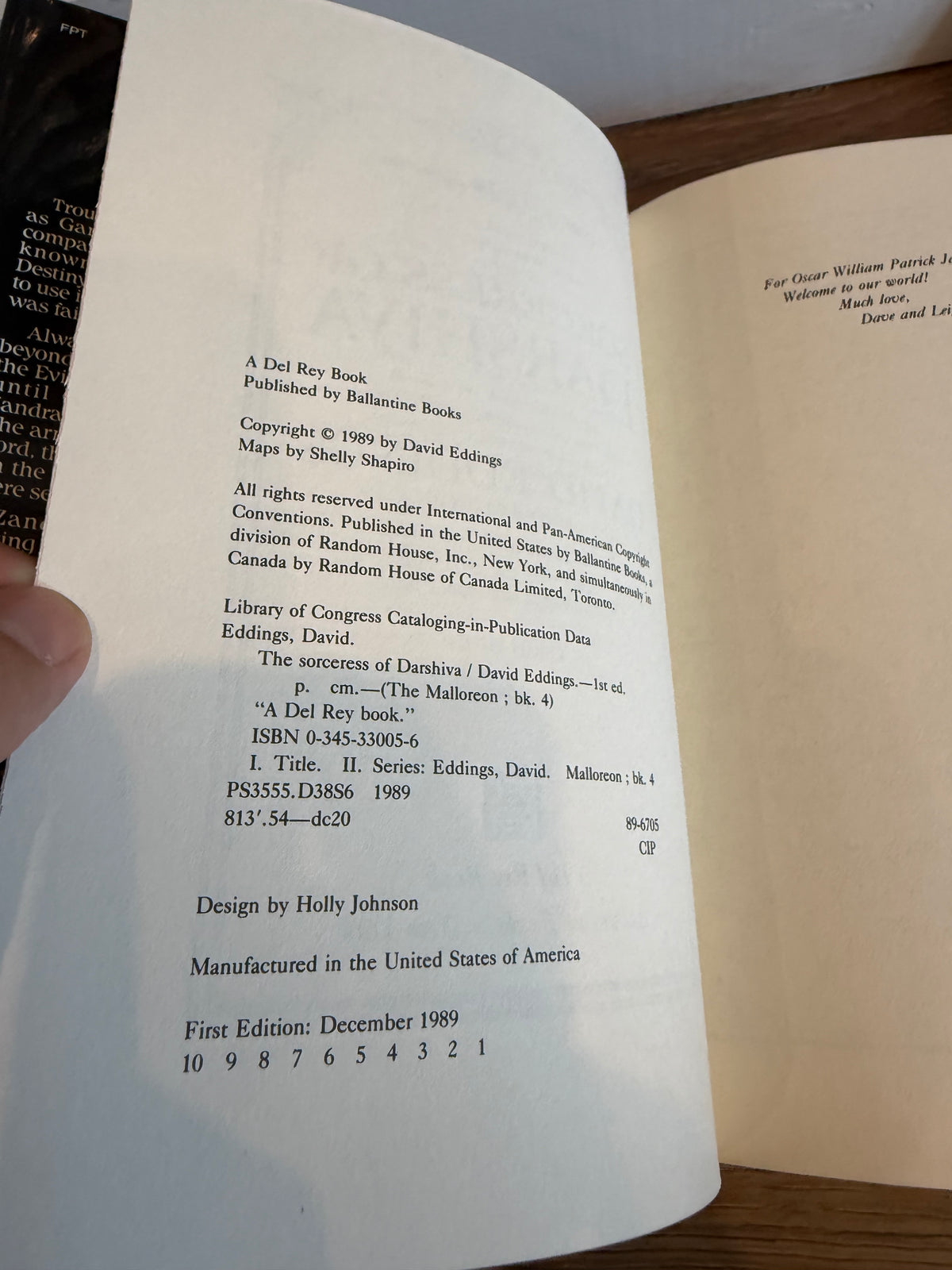 David Eddings, Sorceress of Darshiva, First Edition, Del Rey