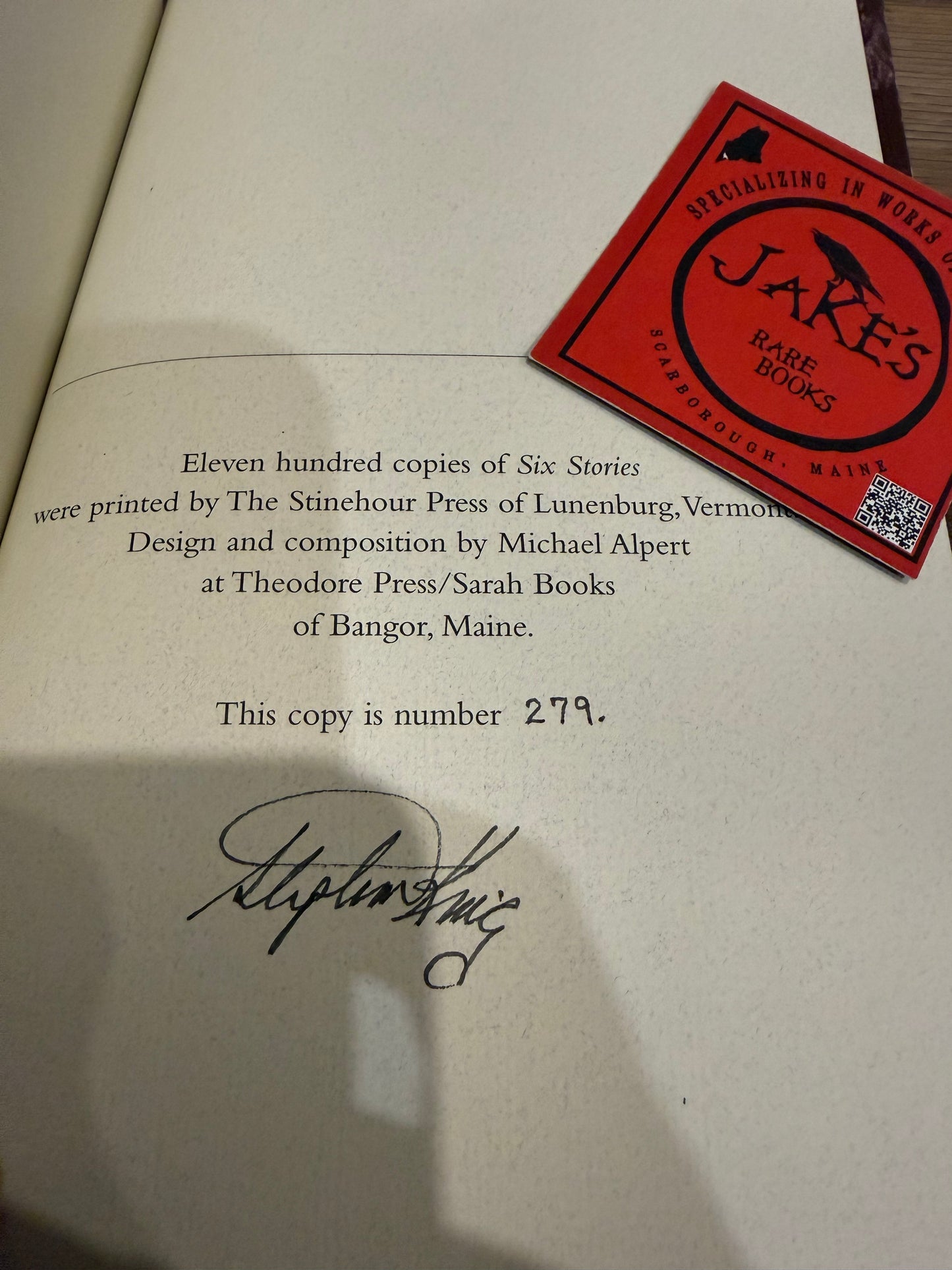 Stephen King, Six Stories, Signed/Limited #279, Philtrum Press