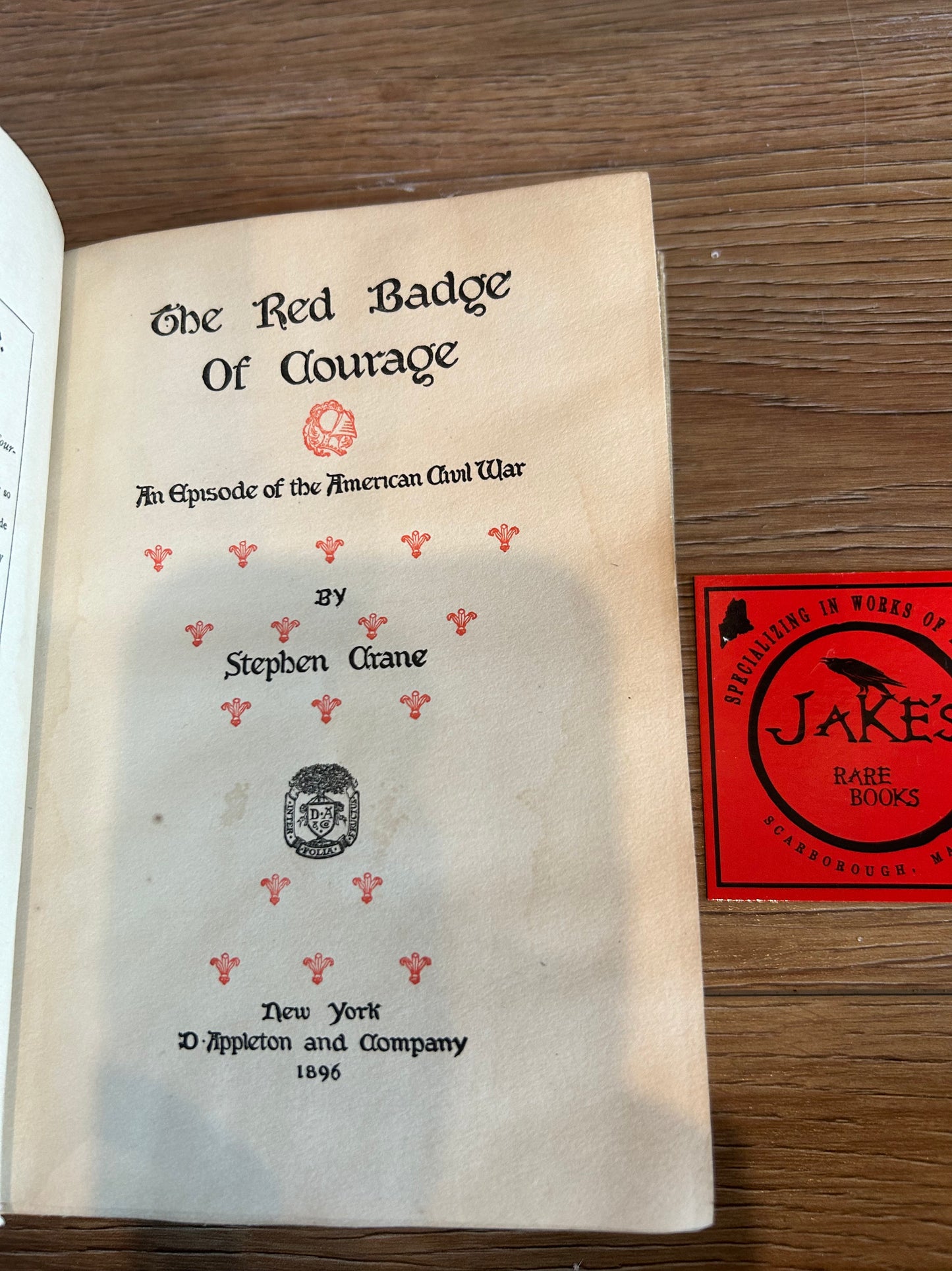 Stephen Crane, The Red Badge of Courage, First Edition, Appleton and Company
