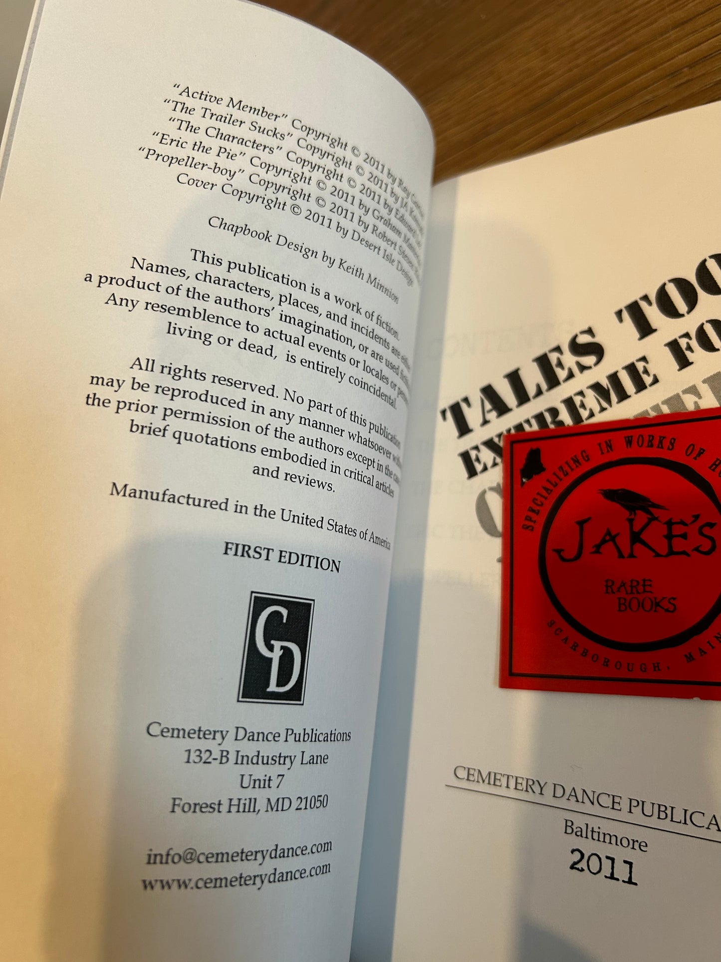 Tales Too Extreme for Cemetery Dance Chapbook, Signed First Edition, Cemetery Dance