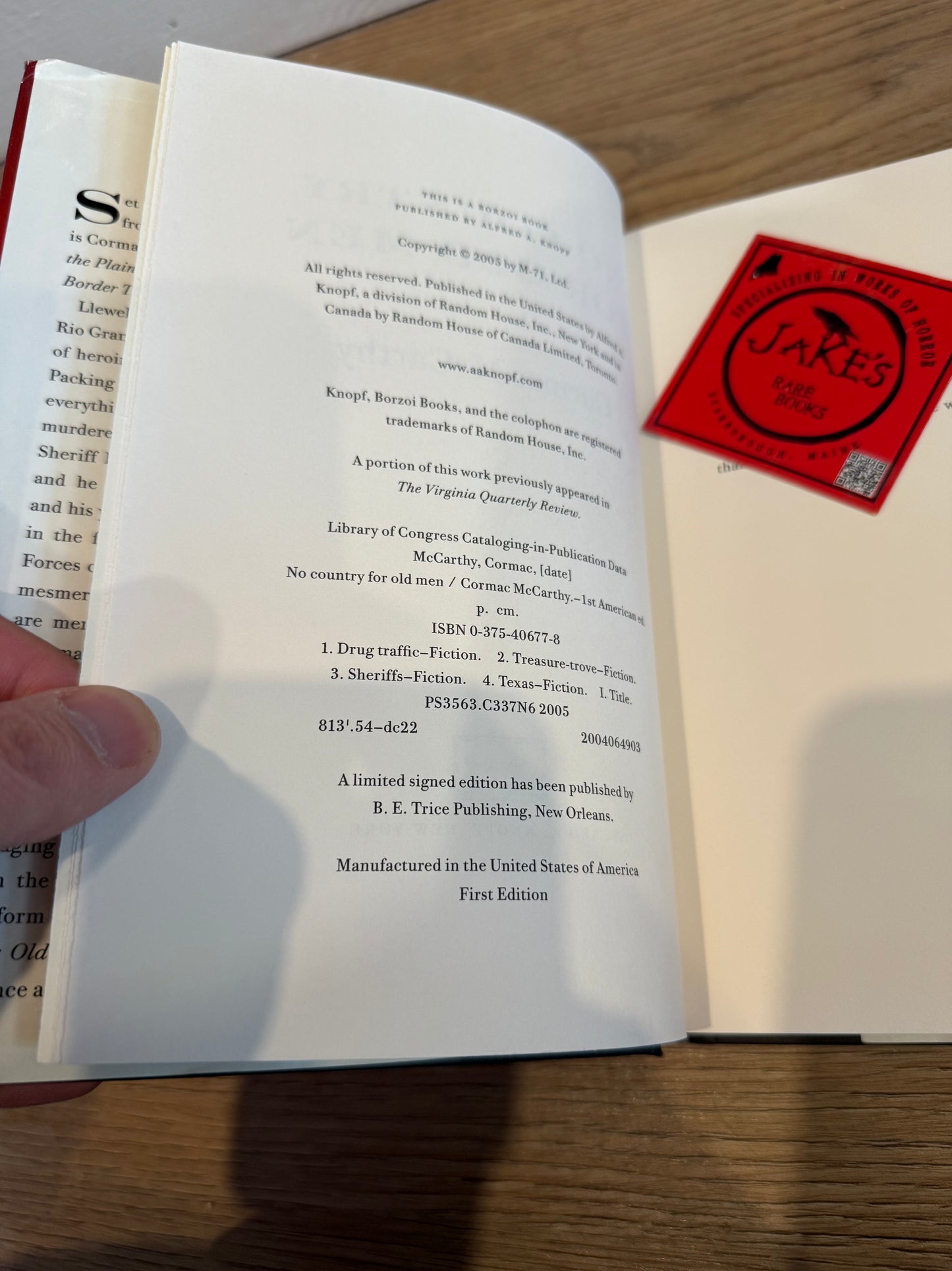 Cormac McCarthy, No Country For Old Men, First Edition