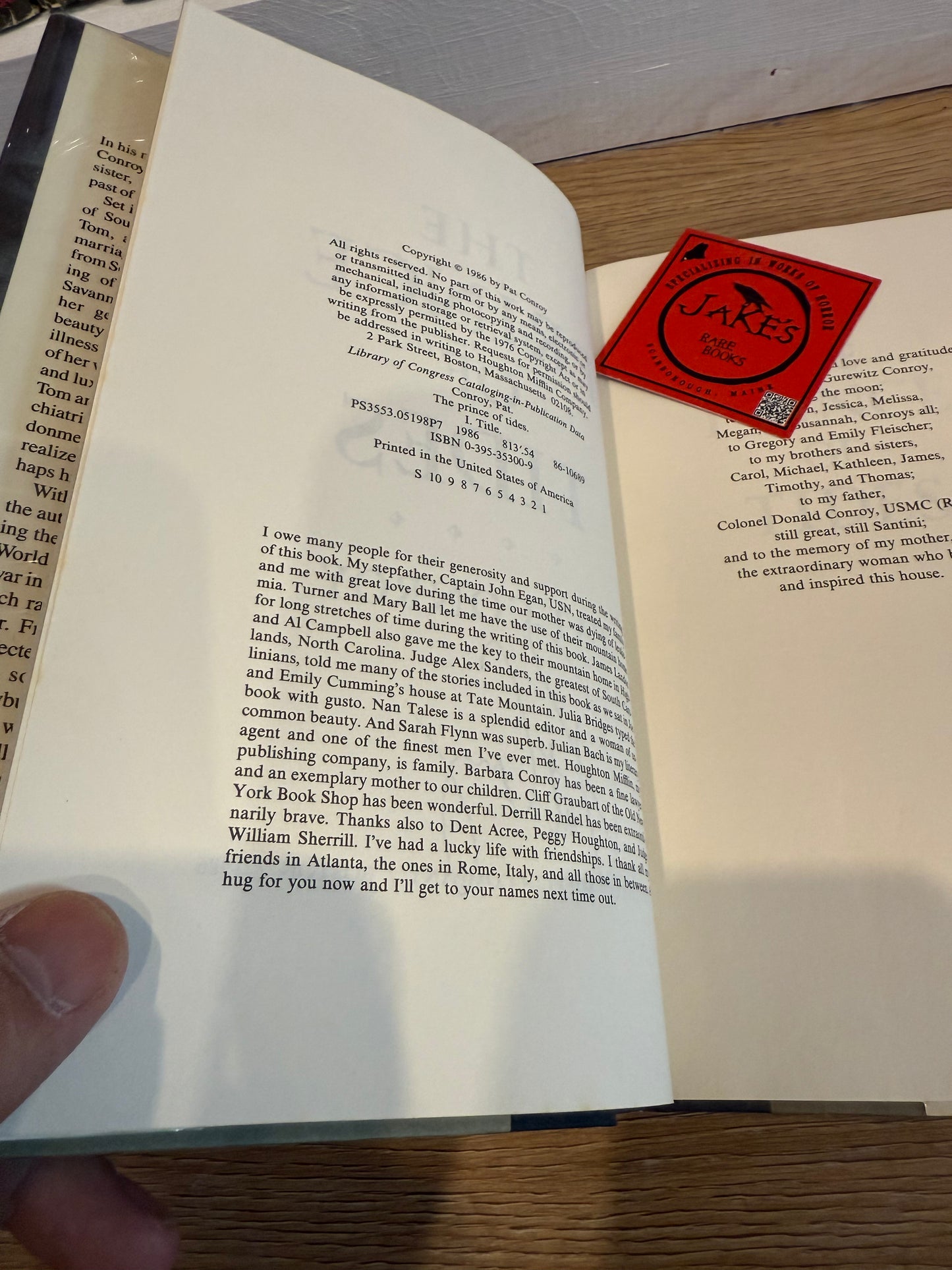 Pat Conroy, The Prince of Tides, first edition SIGNED
