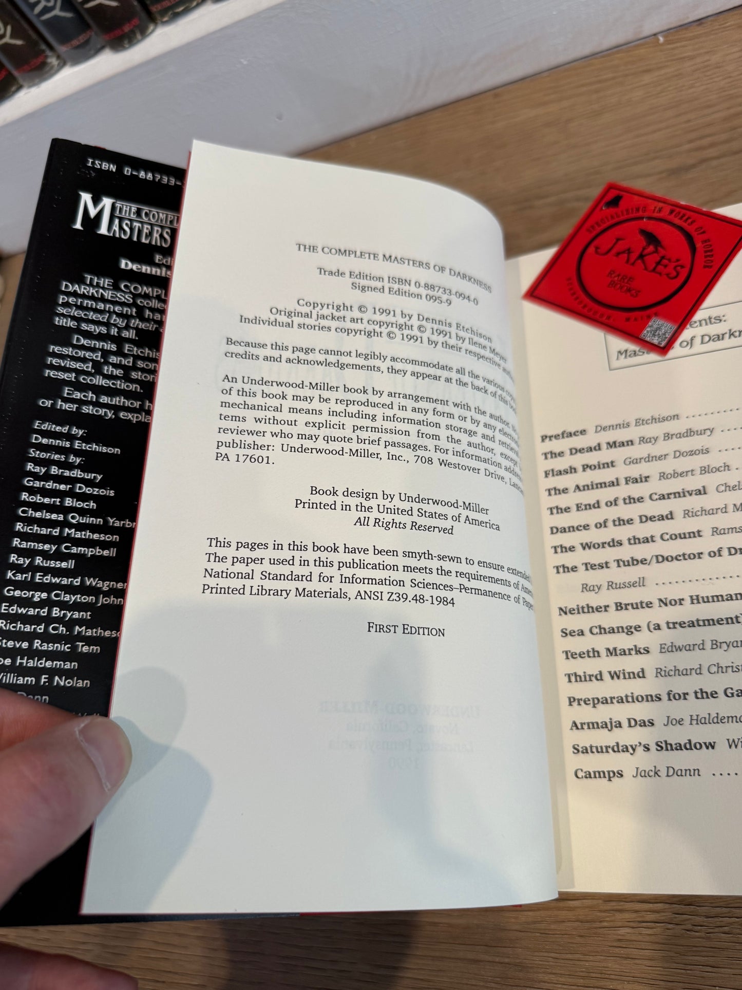 The Complete Masters of Darkness, First Trade Edition, Edited by Dennis Etichson, Underwood-Miller