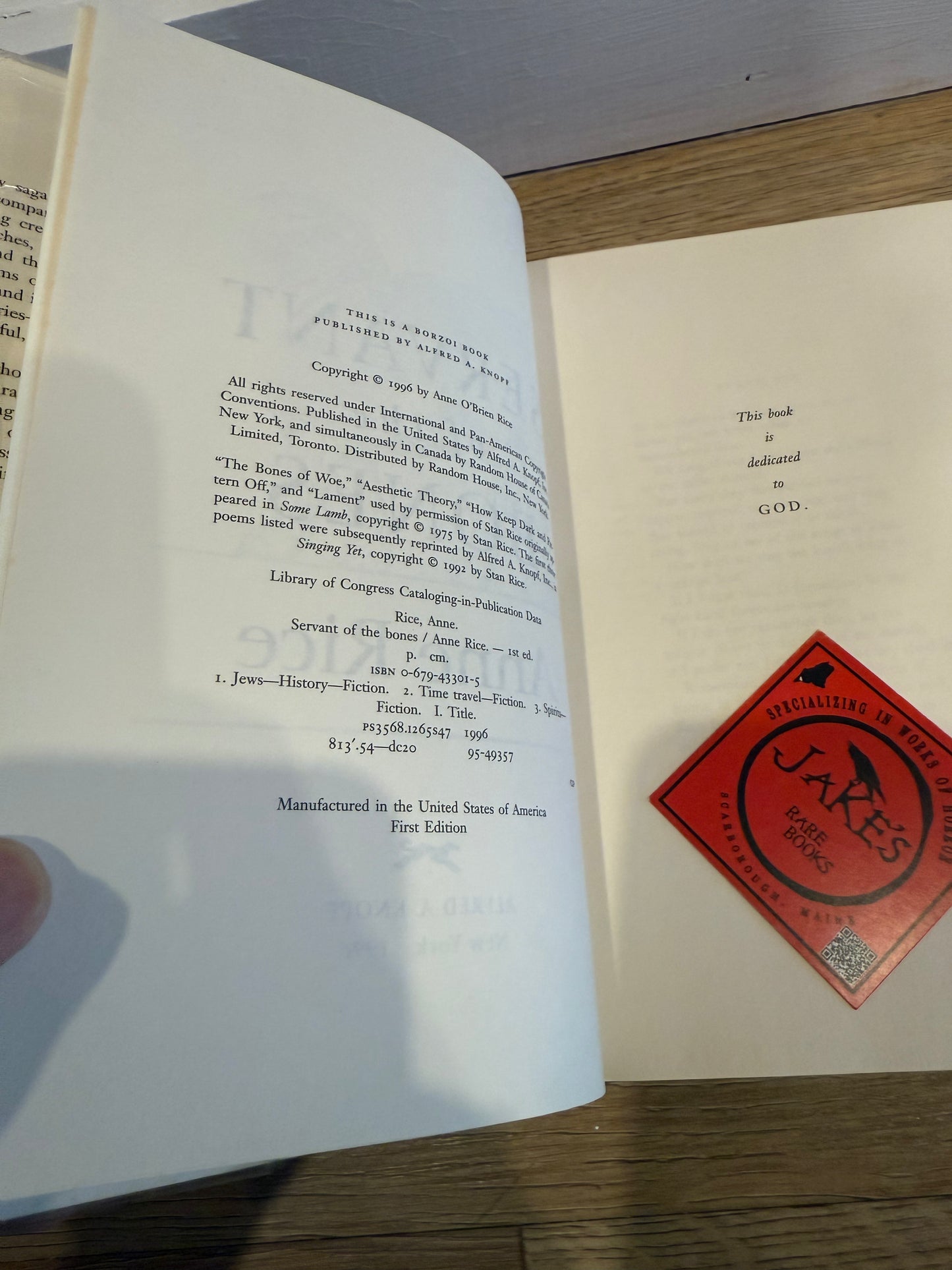 Anne Rice, Servant of the Bones, First Edition