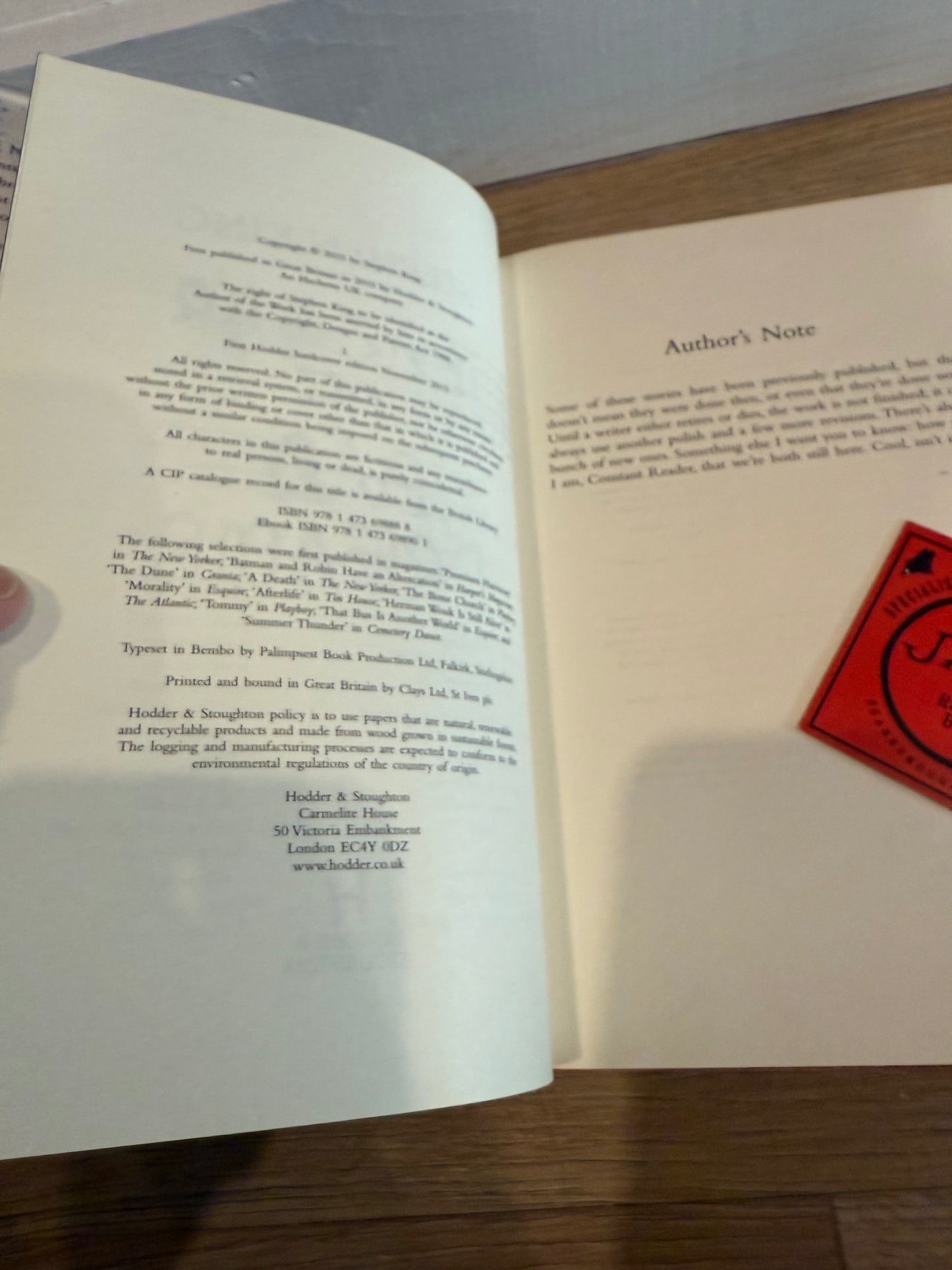 Stephen King, Bazaar of Bad Dreams, UK First Edition