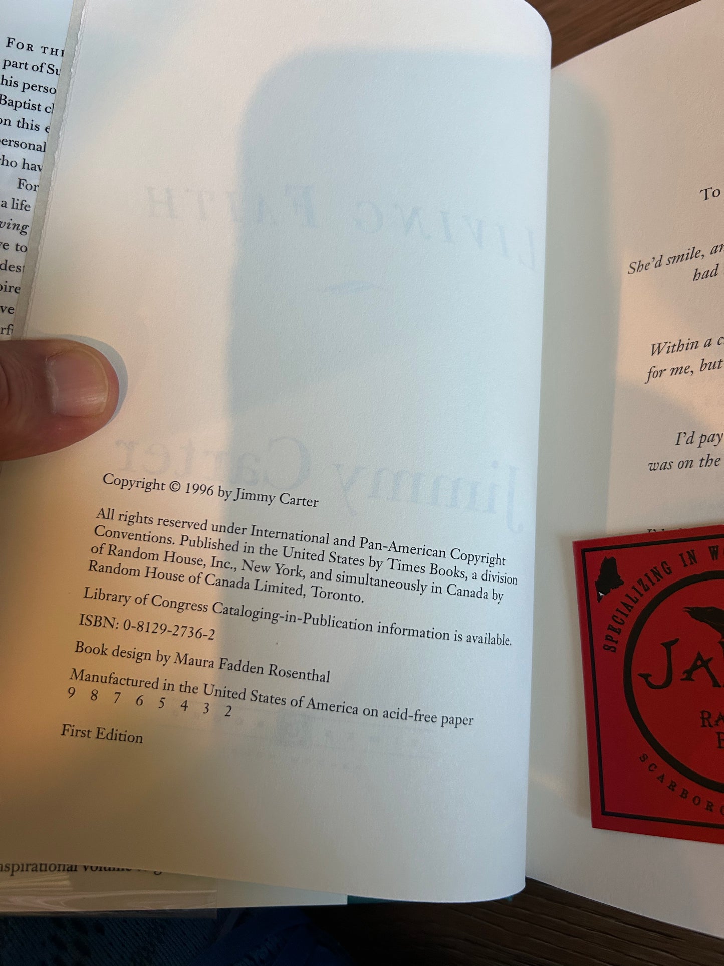 Jimmy Carter, Living Faith, Signed First Edition, Random House