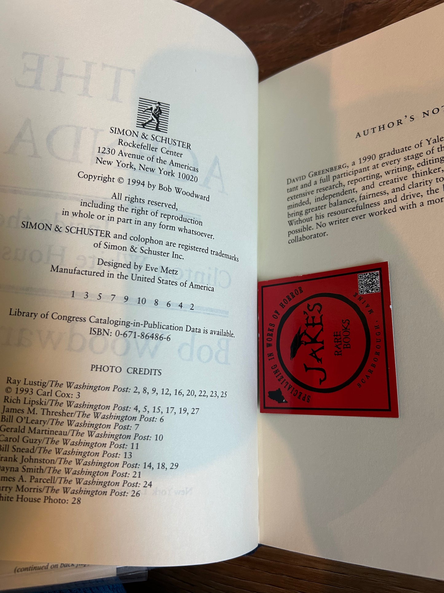 Bob Woodward, The Agenda, Signed by Bill Clinton, First Edition, Simon and Schuster