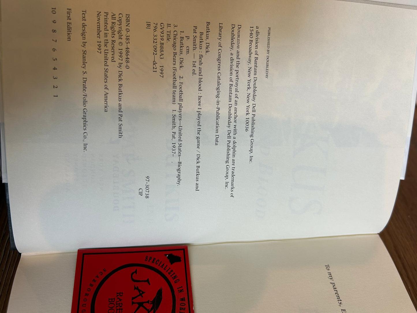Dick Butkus, Flesh and Blood, Signed First Edition, Doubleday