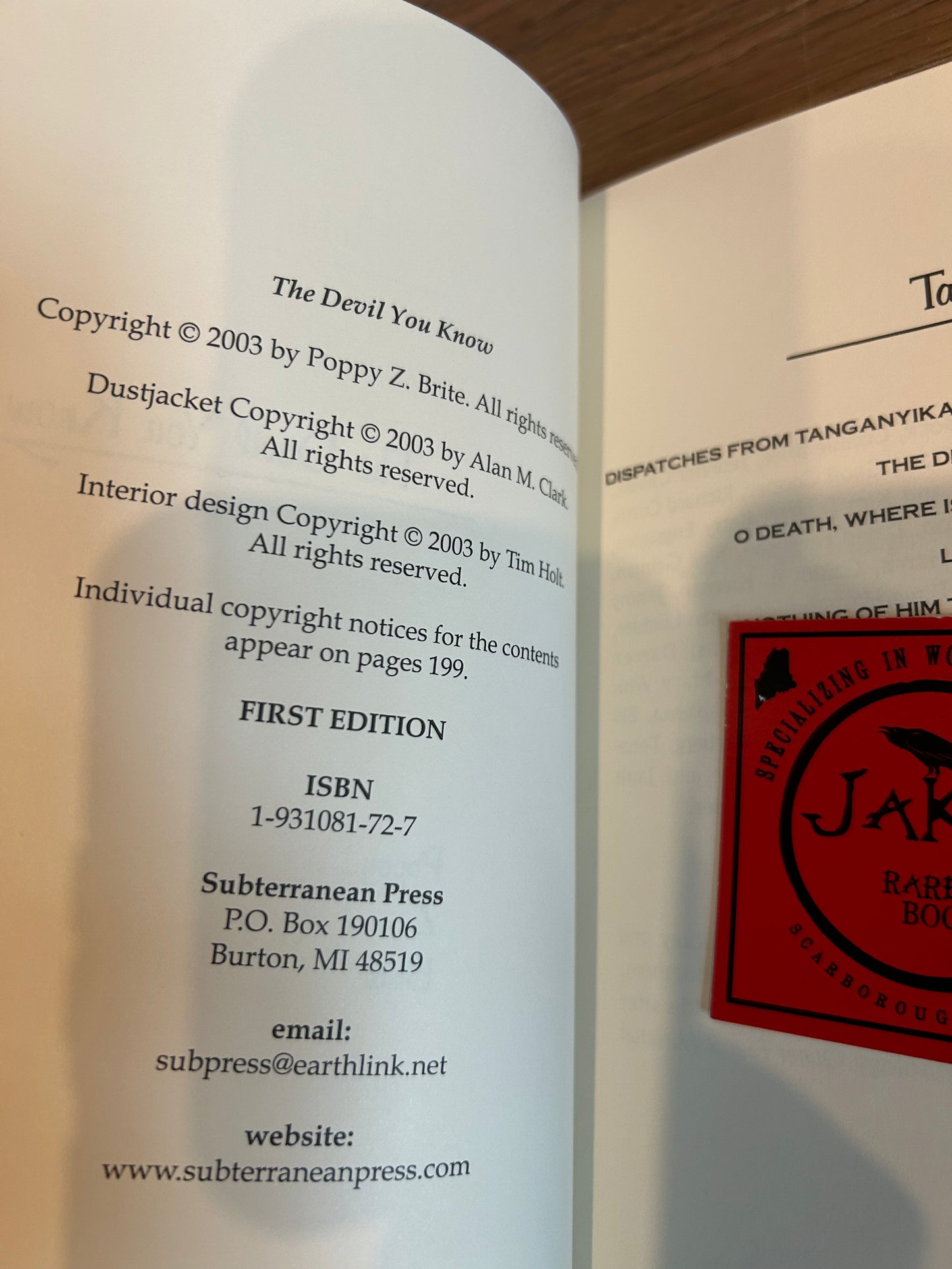 Poppy Brite, The Devil You Know, Signed First Edition, Subterranean Press