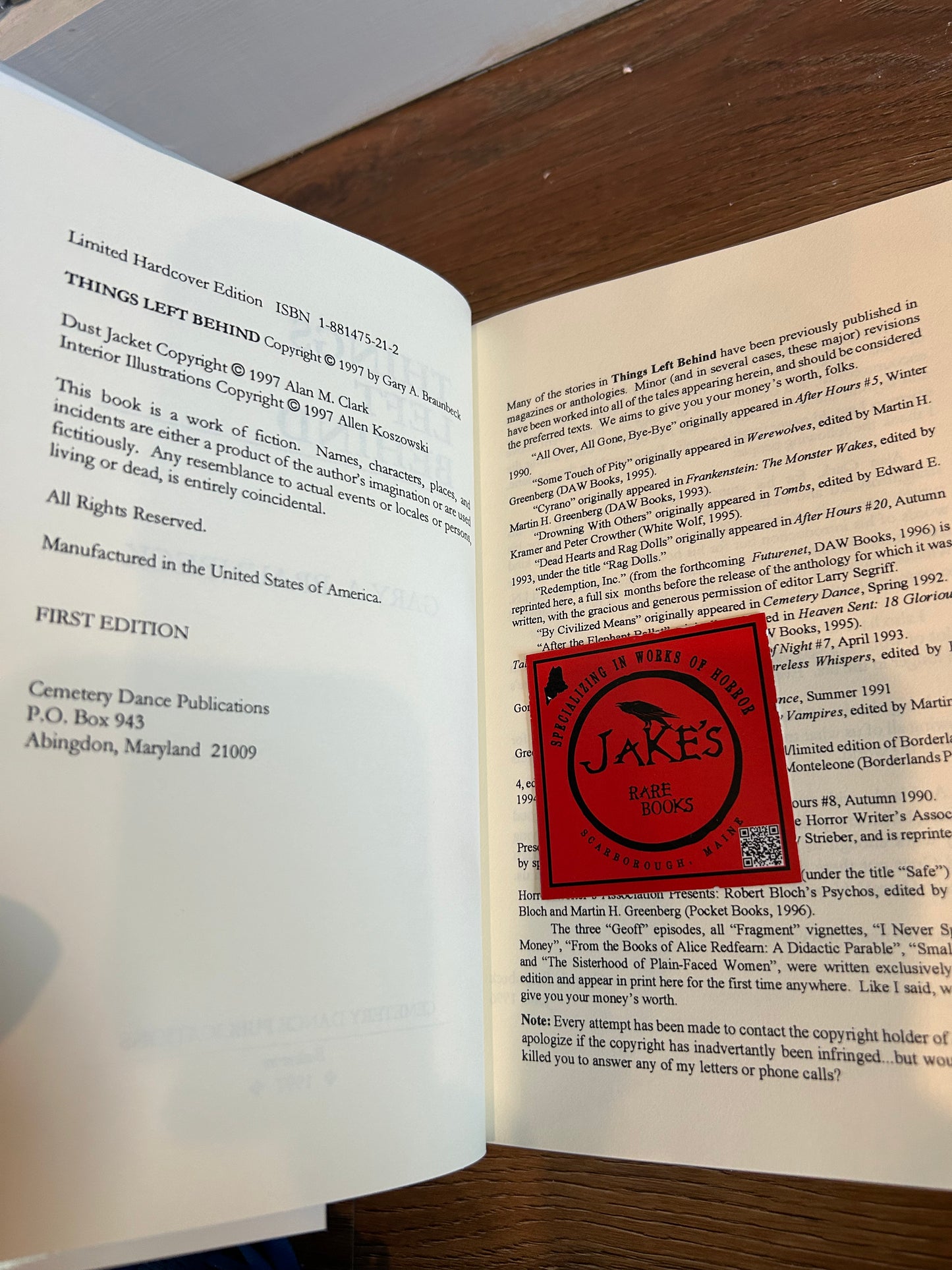 Gary Braunbeck, Things Left Behind, Signed Limited, Cemetery Dance