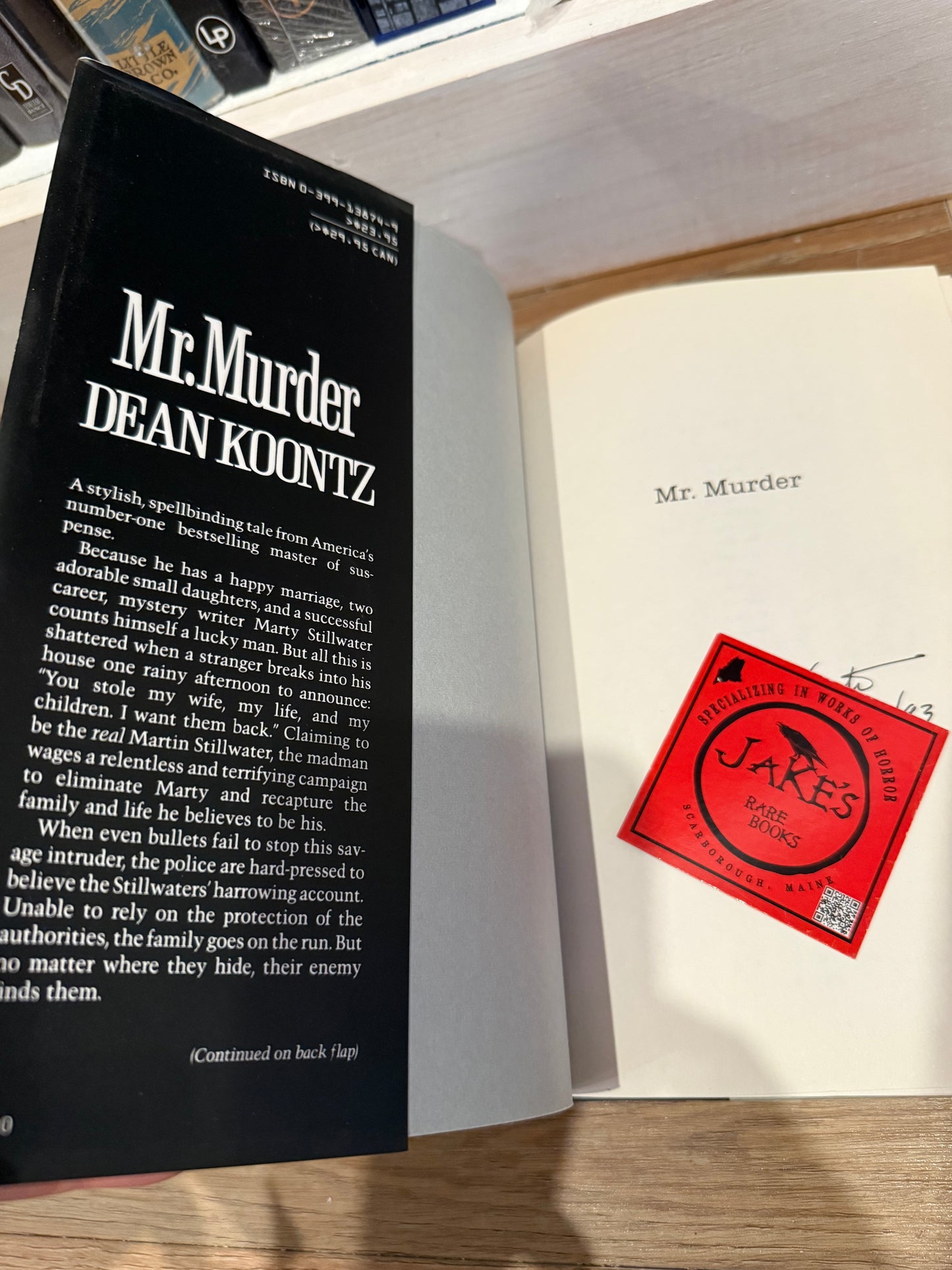 Dean Koontz, Mr. Murder, First Edition SIGNED, Putnam Press
