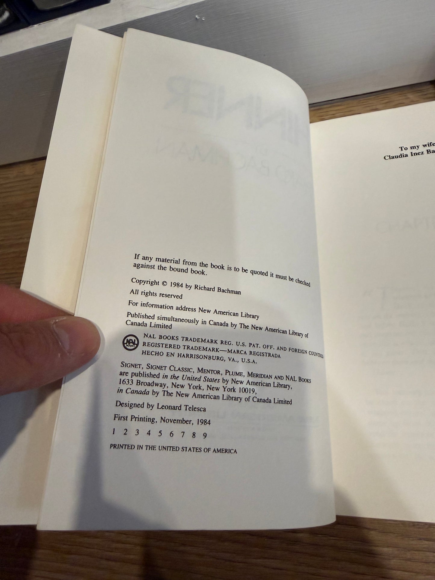 Stephen King, Thinner, ABA Uncorrected Proof, NAL