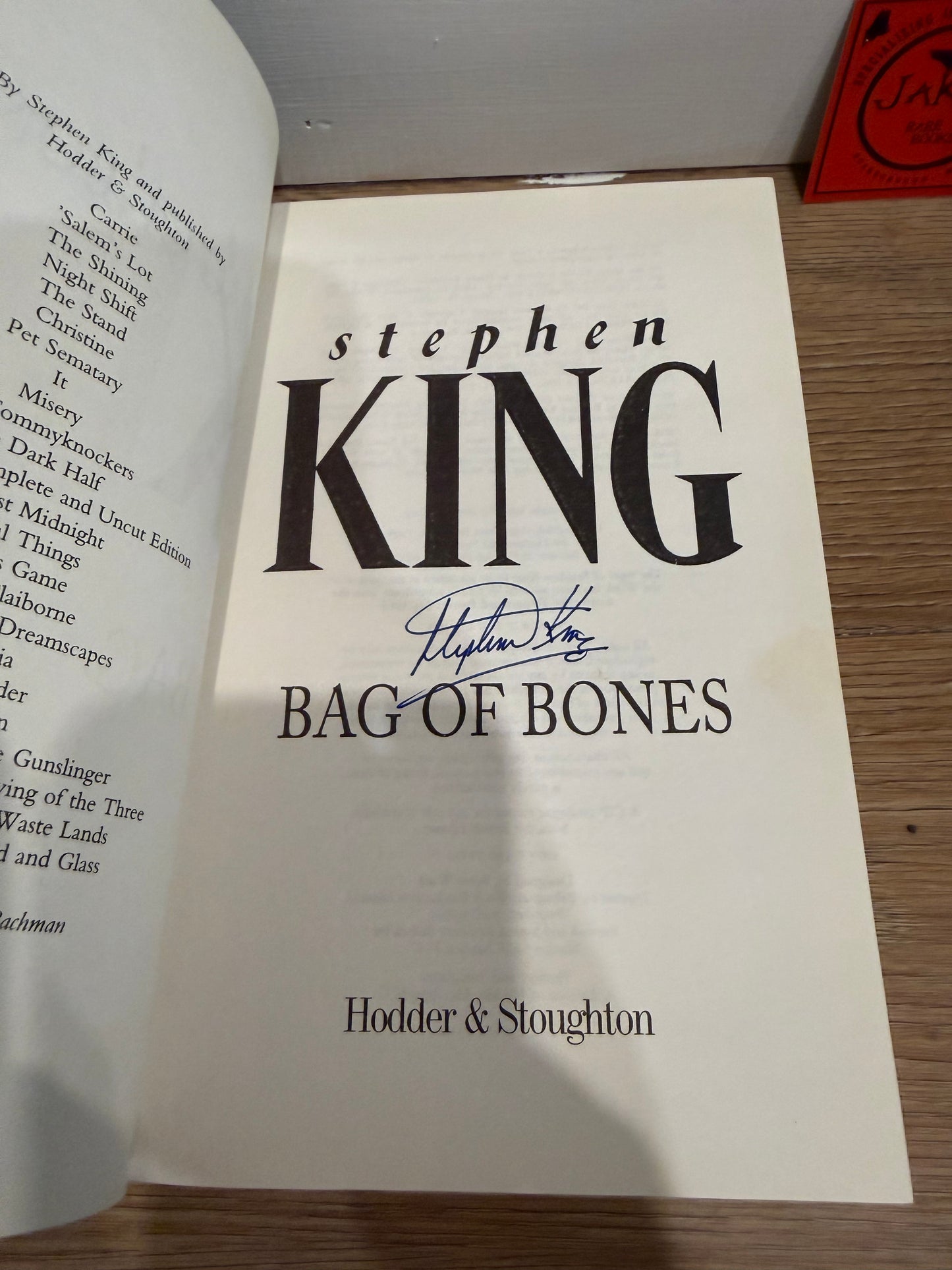 Stephen King, Bag of Bones, Signed UK First Edition, Hodder and Stoughton