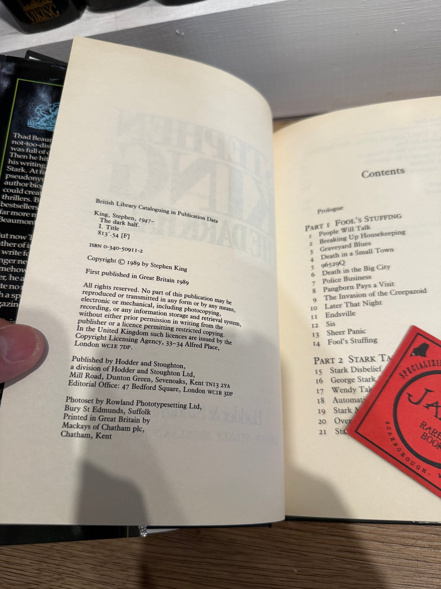 Stephen King, The Dark Half, UK First Edition, Hodder and Stoughton
