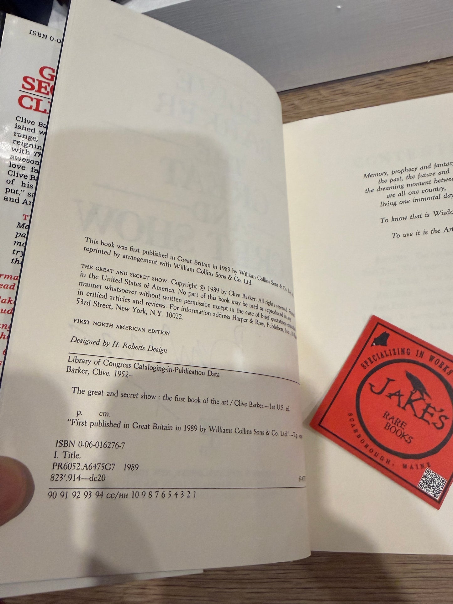 Clive Barker, The Great and Secret Show, US First Edition, SIGNED