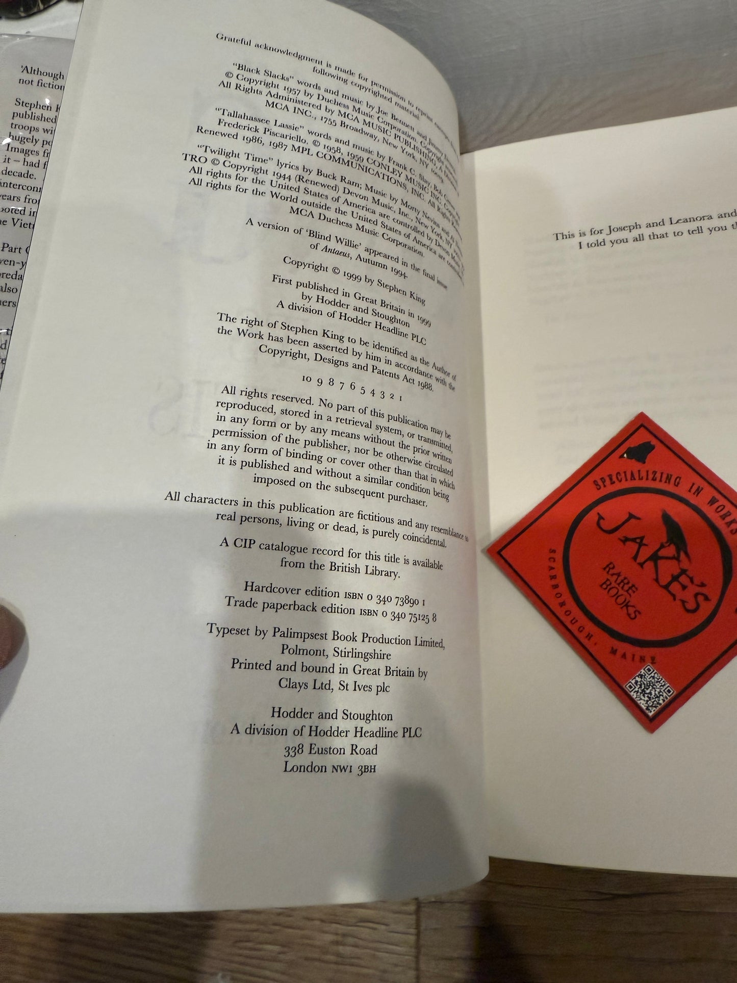Stephen King, Hearts in Atlantis, UK First Edition, Hodder and Stoughton