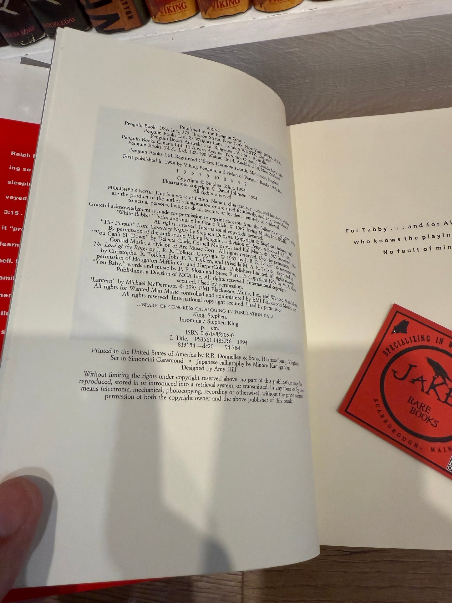 Stephen King, Insomnia, First Edition, Viking Publishing
