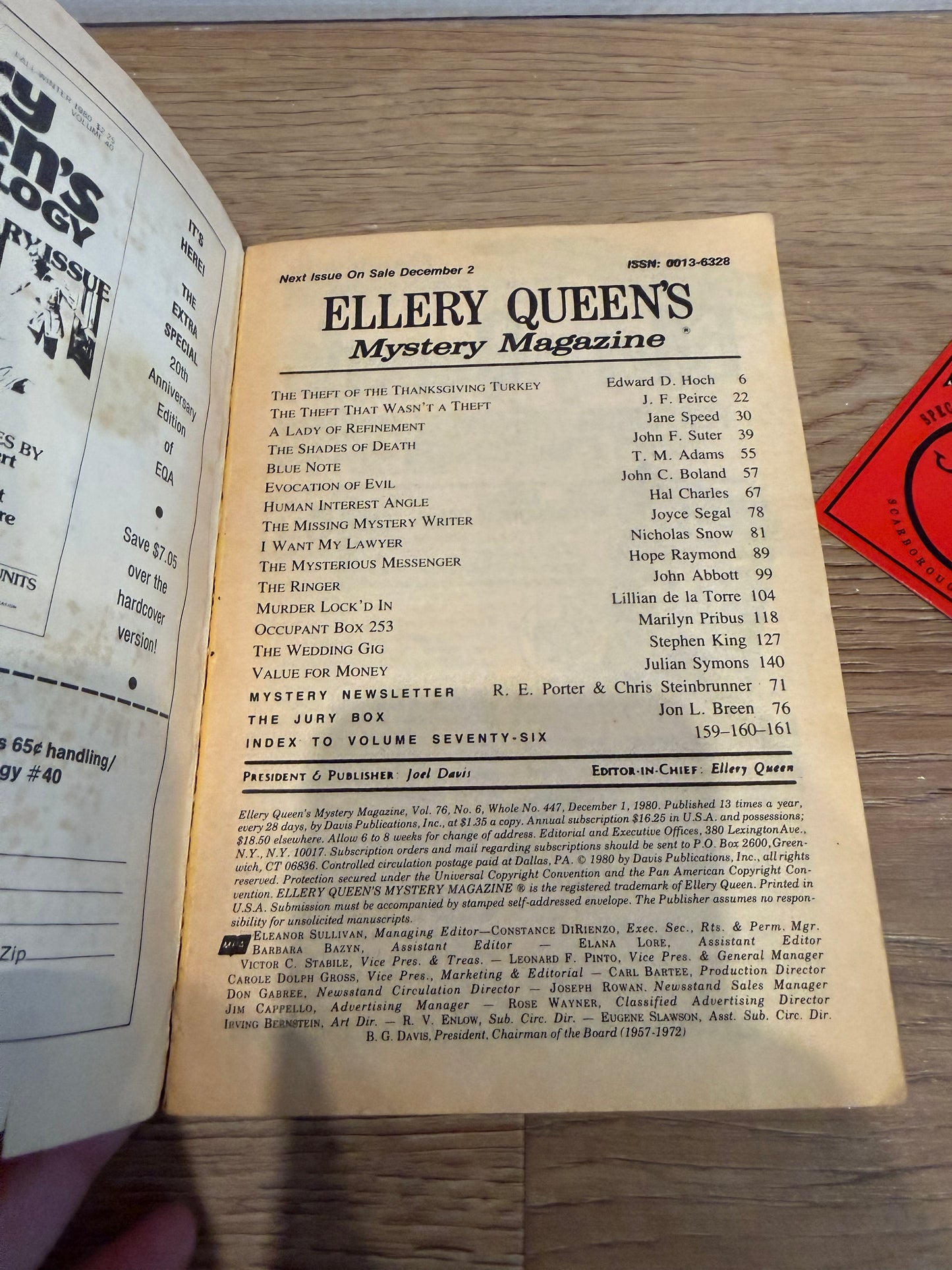 Ellery Queen’s Mystery Magazine, December 1980, Stephen King Short Story