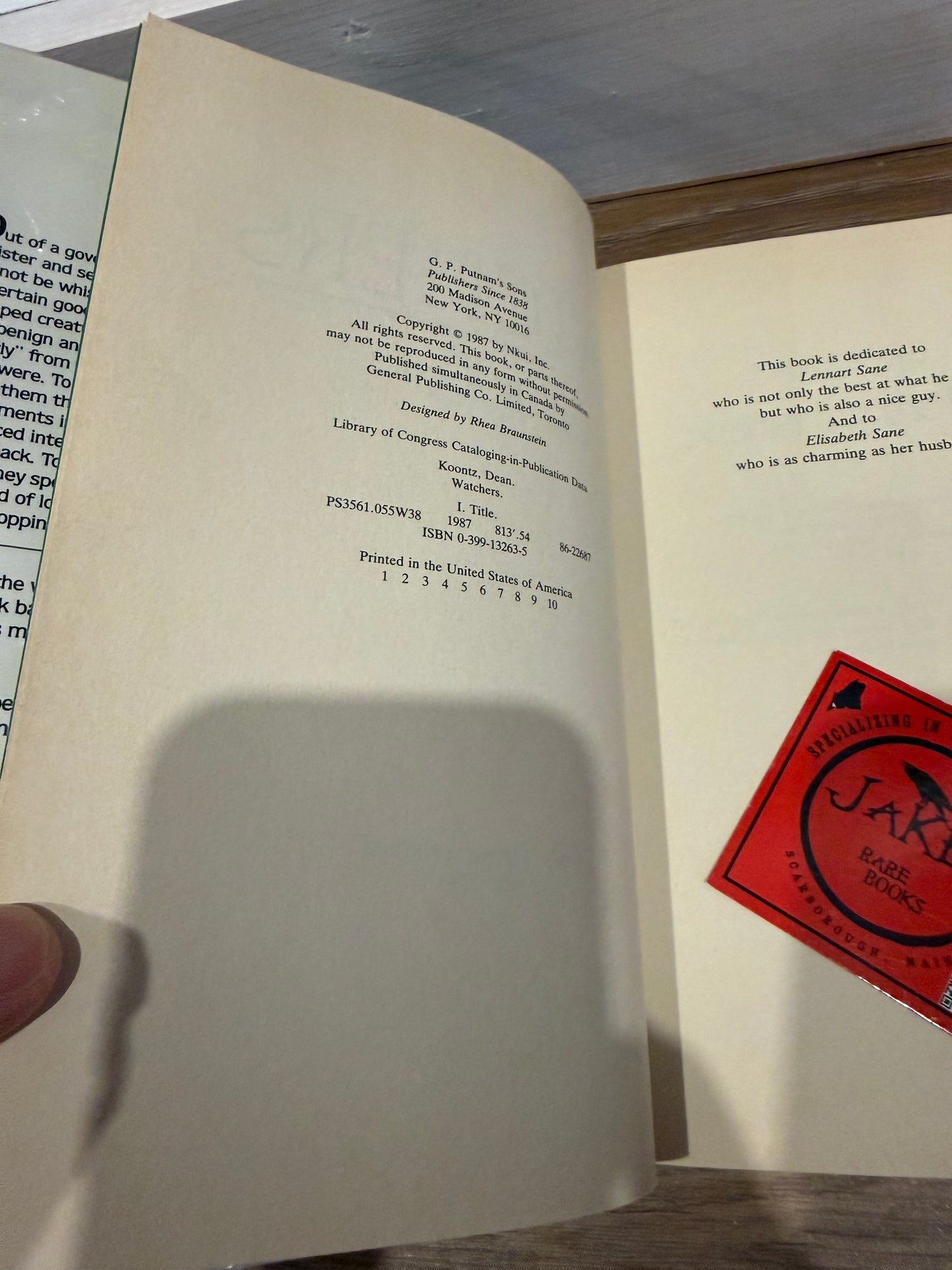 Dean Koontz, Watchers, First Edition, Putnam Press