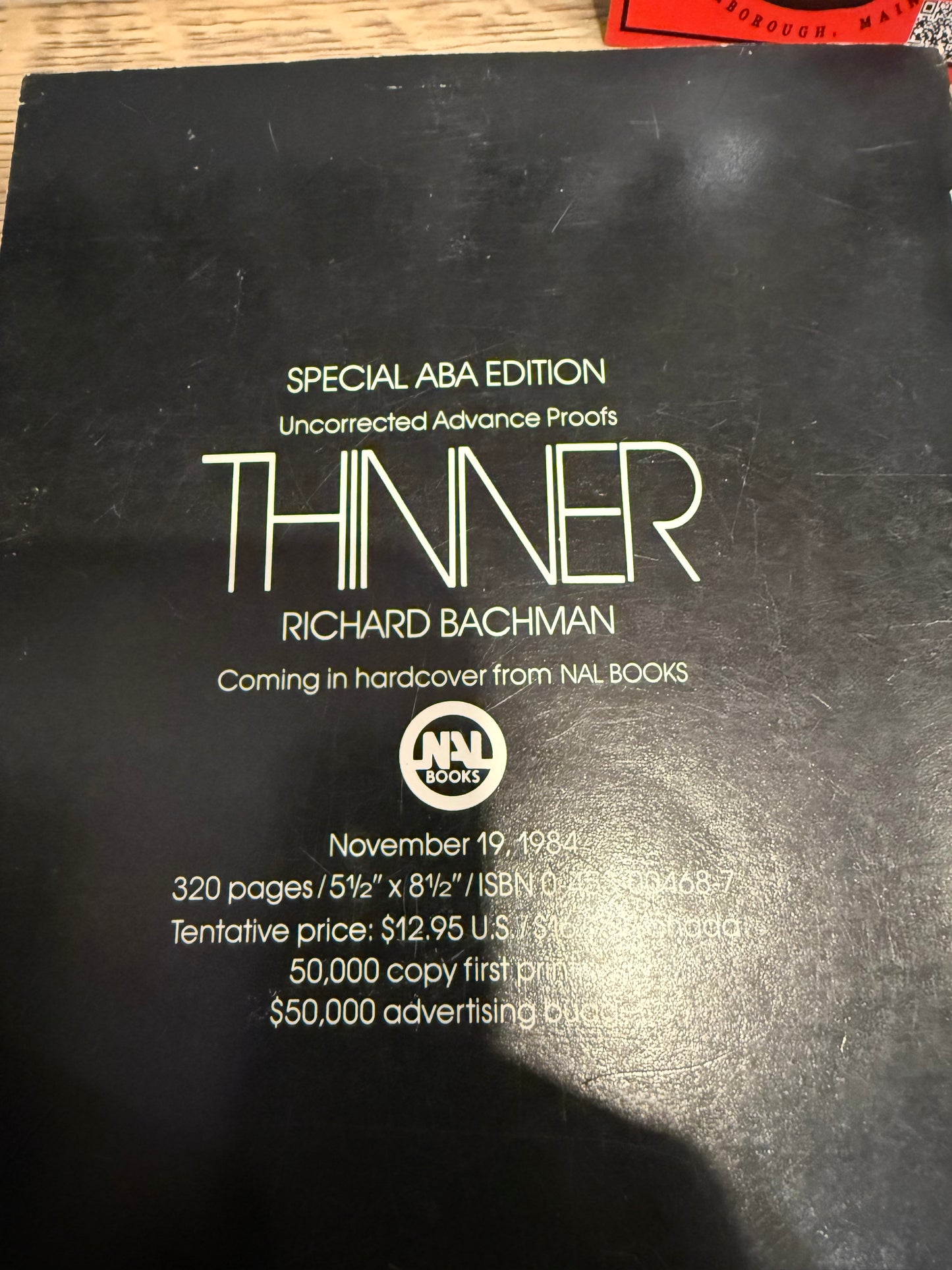 Stephen King, Thinner, ABA Uncorrected Proof, NAL