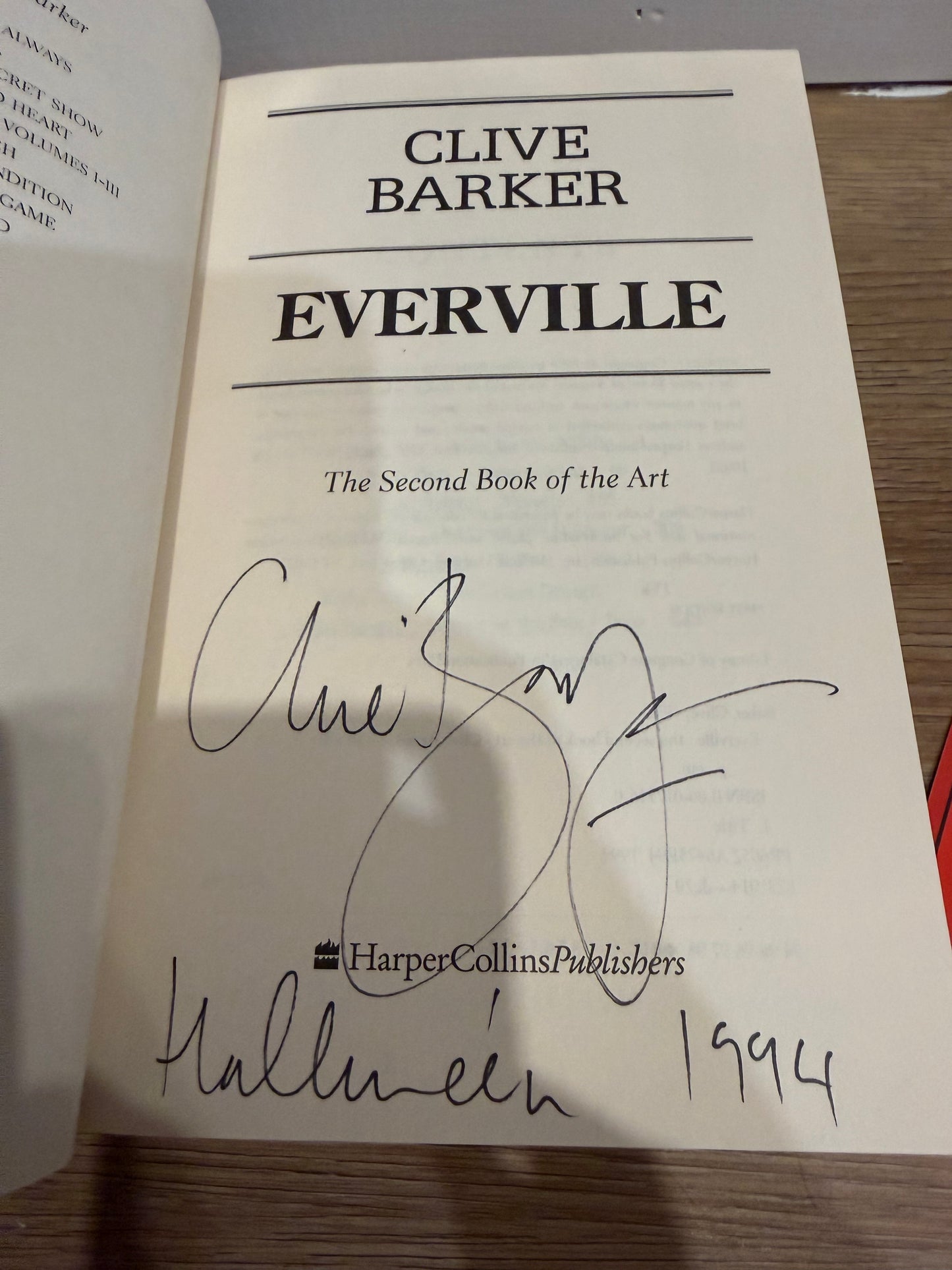 Clive Barker, Everville, First Edition, SIGNED on Halloween, Harper Collins