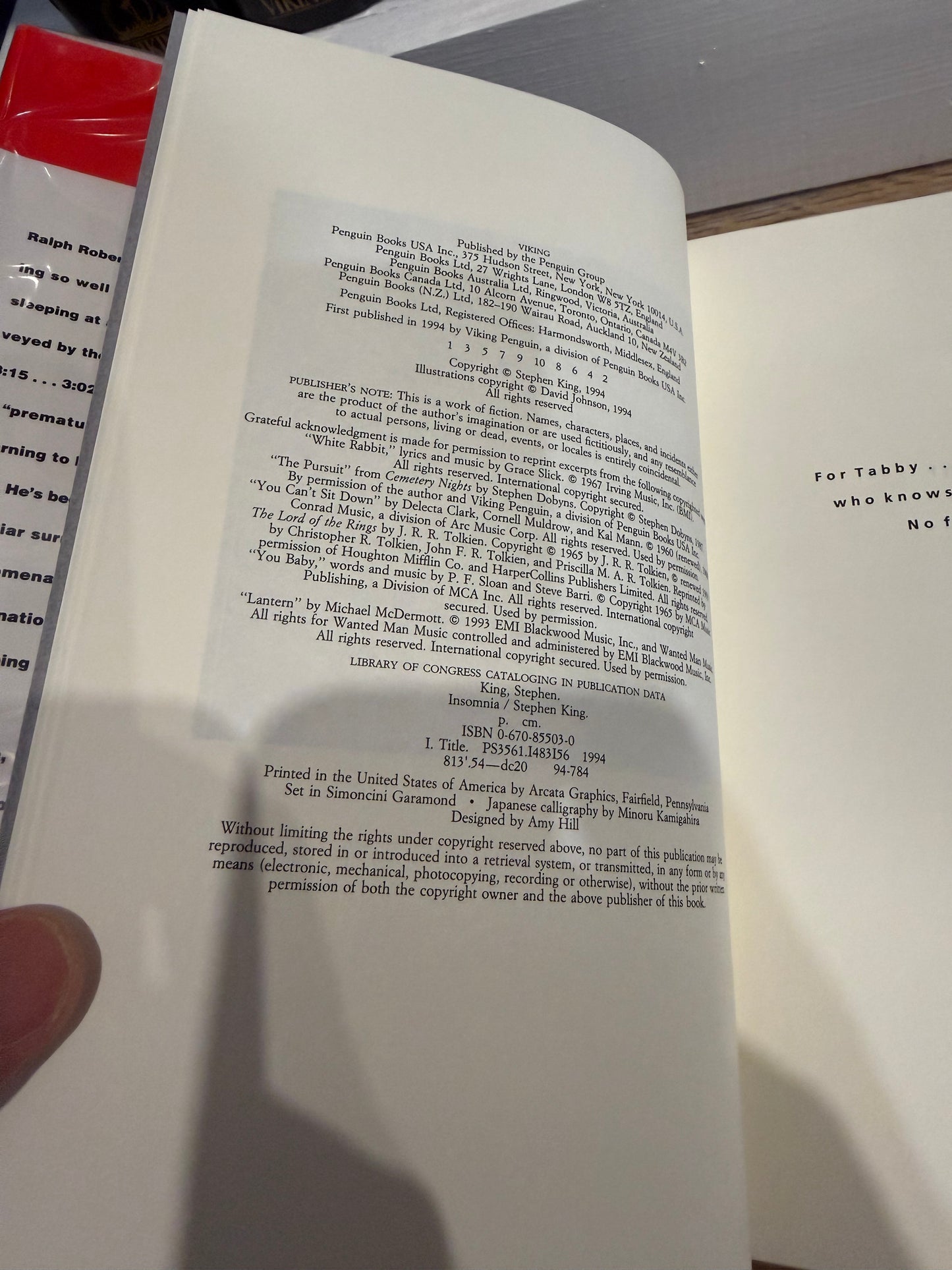 Stephen King, Insomnia First Edition Signed, Viking